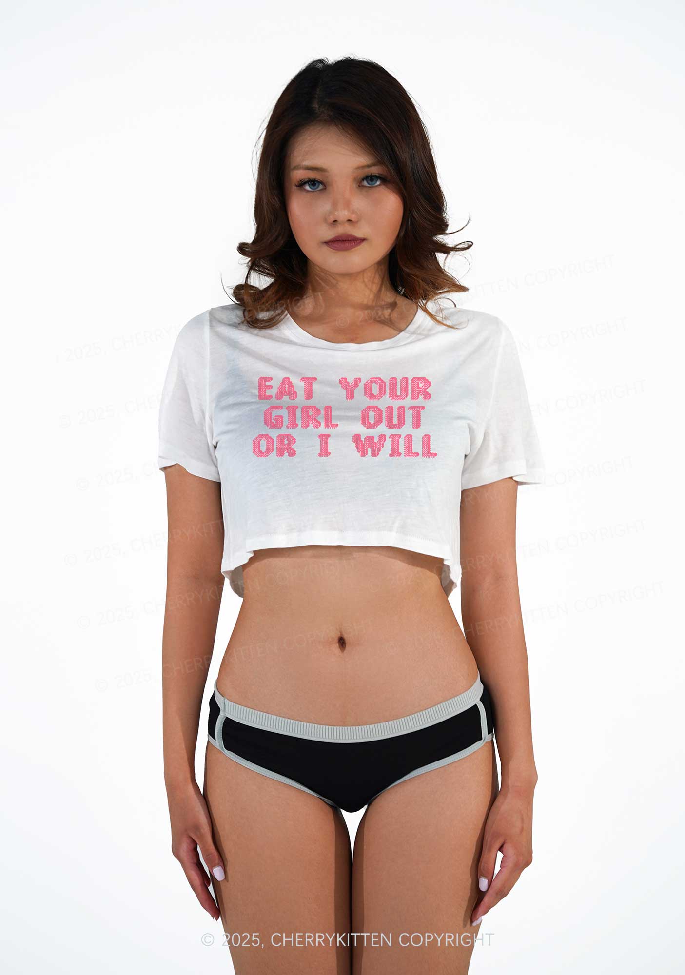 Eat Your Girl Out Pride Y2K Sheer Crop Tee Cherrykitten - Image 2