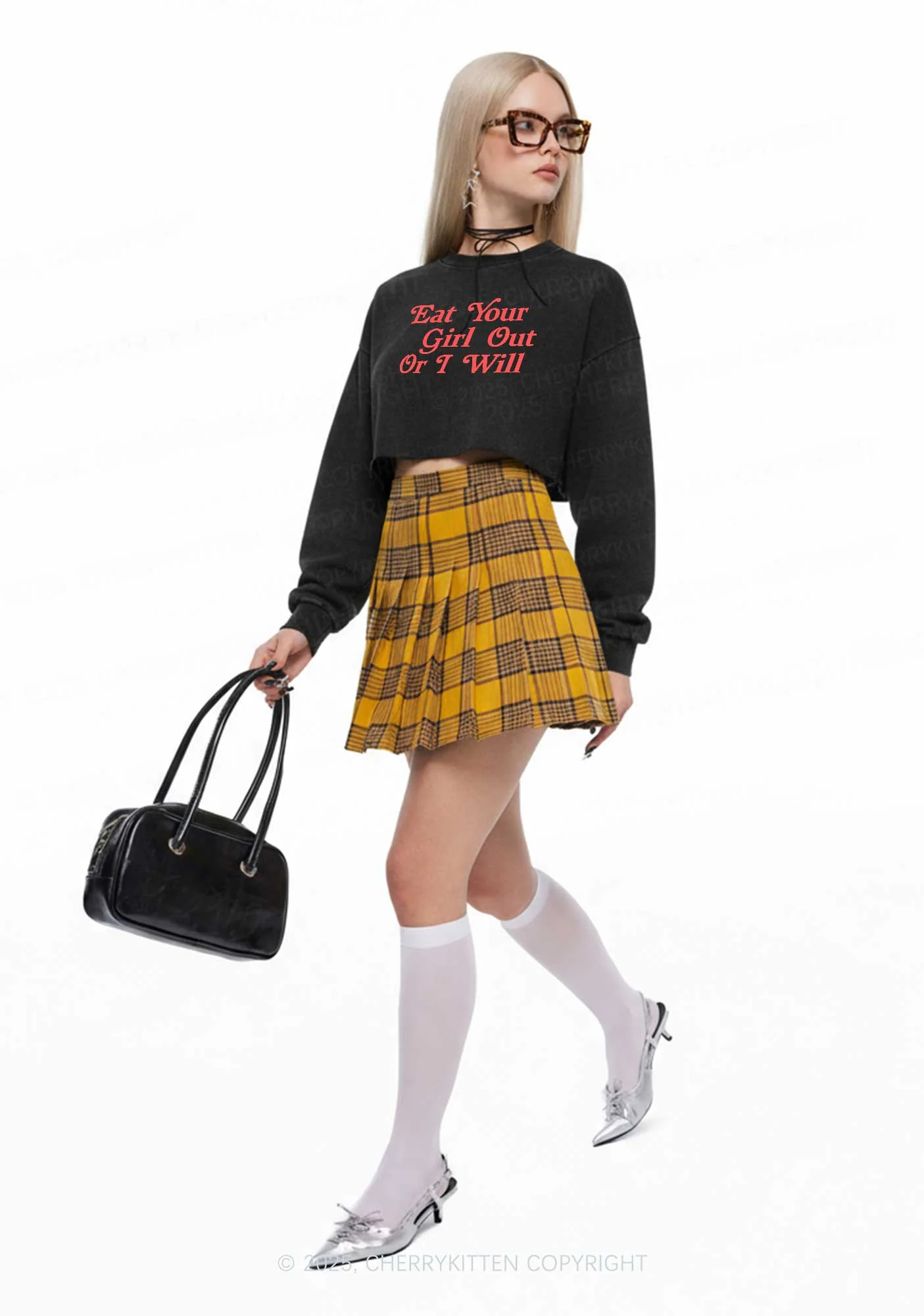 Eat Your Girl Out Y2K Crop Washed Sweatshirts Cherrykitten - Image 2