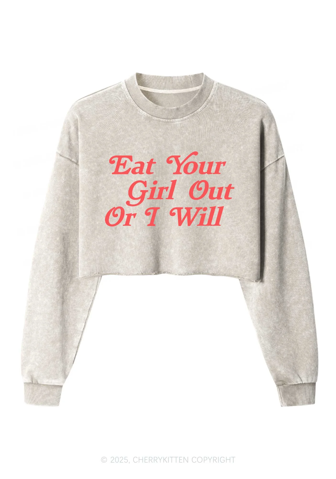 Eat Your Girl Out Y2K Crop Washed Sweatshirts Cherrykitten - Image 3