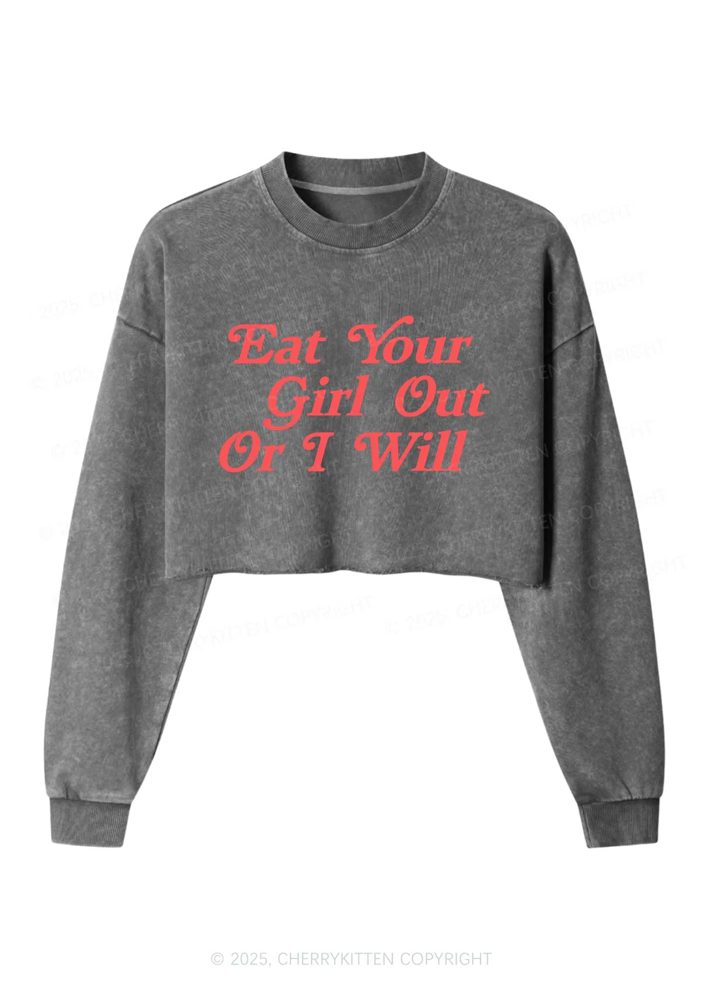 Eat Your Girl Out Y2K Crop Washed Sweatshirts Cherrykitten - Image 5
