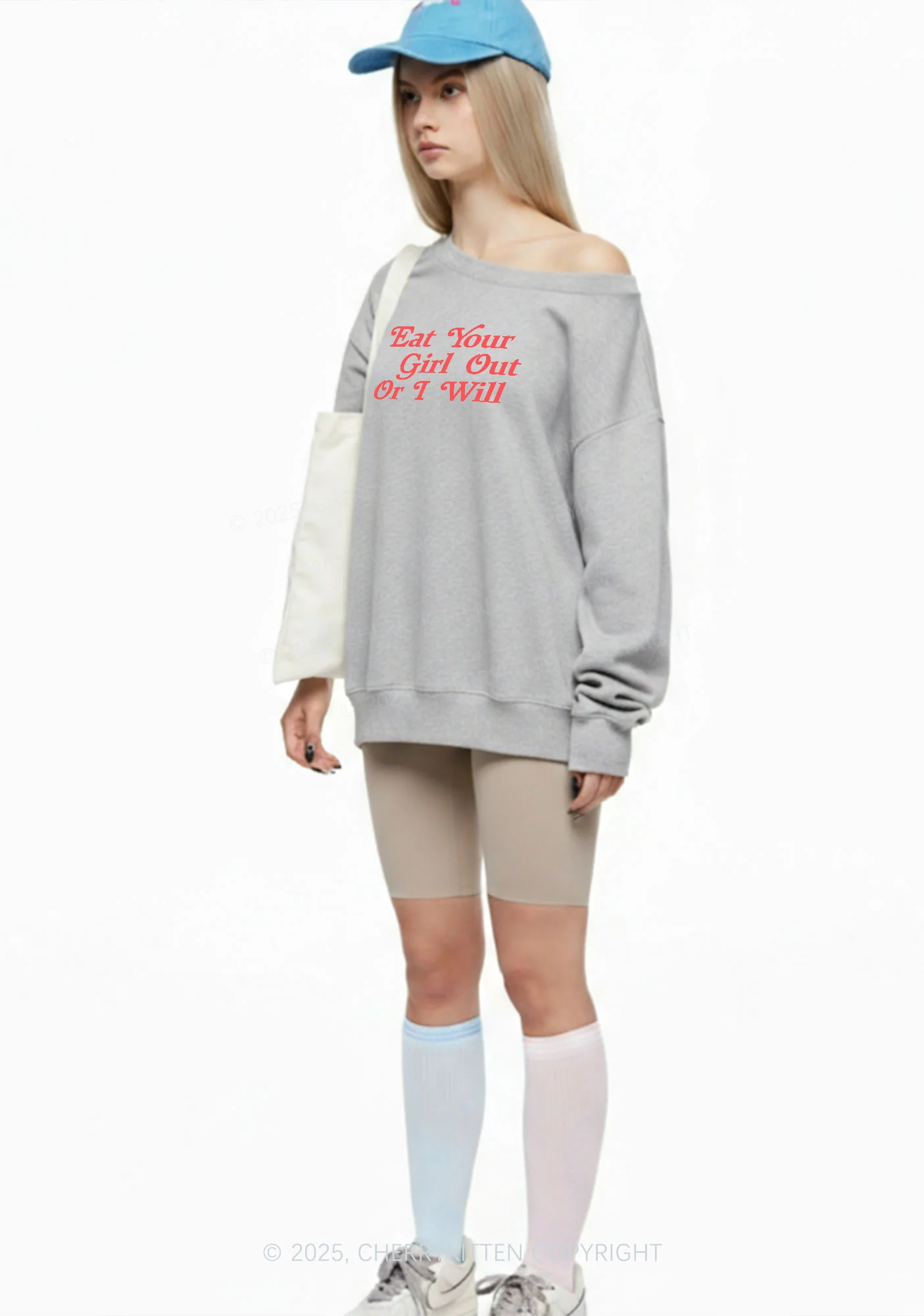 Eat Your Girl Out Y2K Off Shoulder Sweatshirts Cherrykitten - Image 2