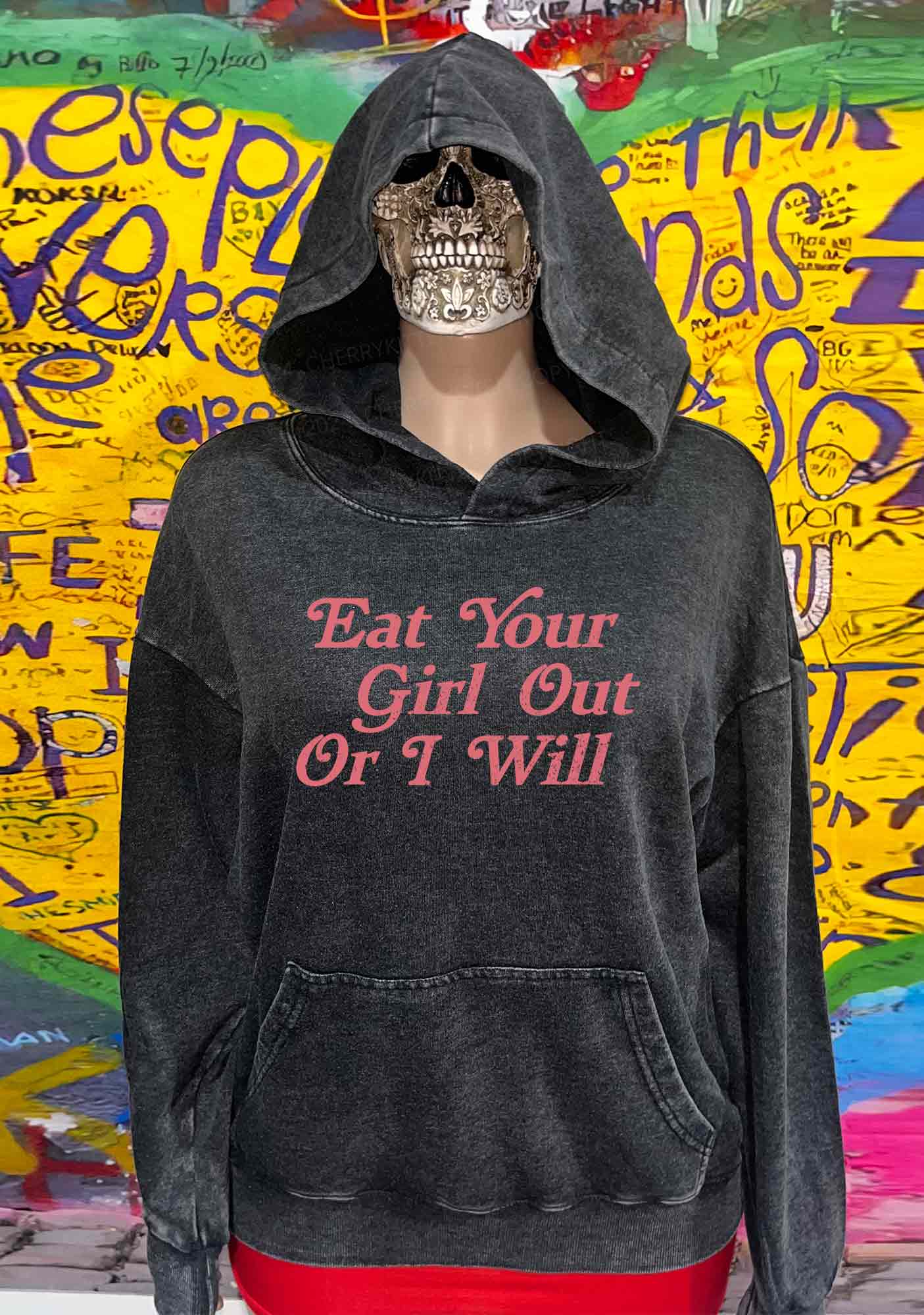 Eat Your Girl Out Y2K Washed Hoodie Cherrykitten - Image 2