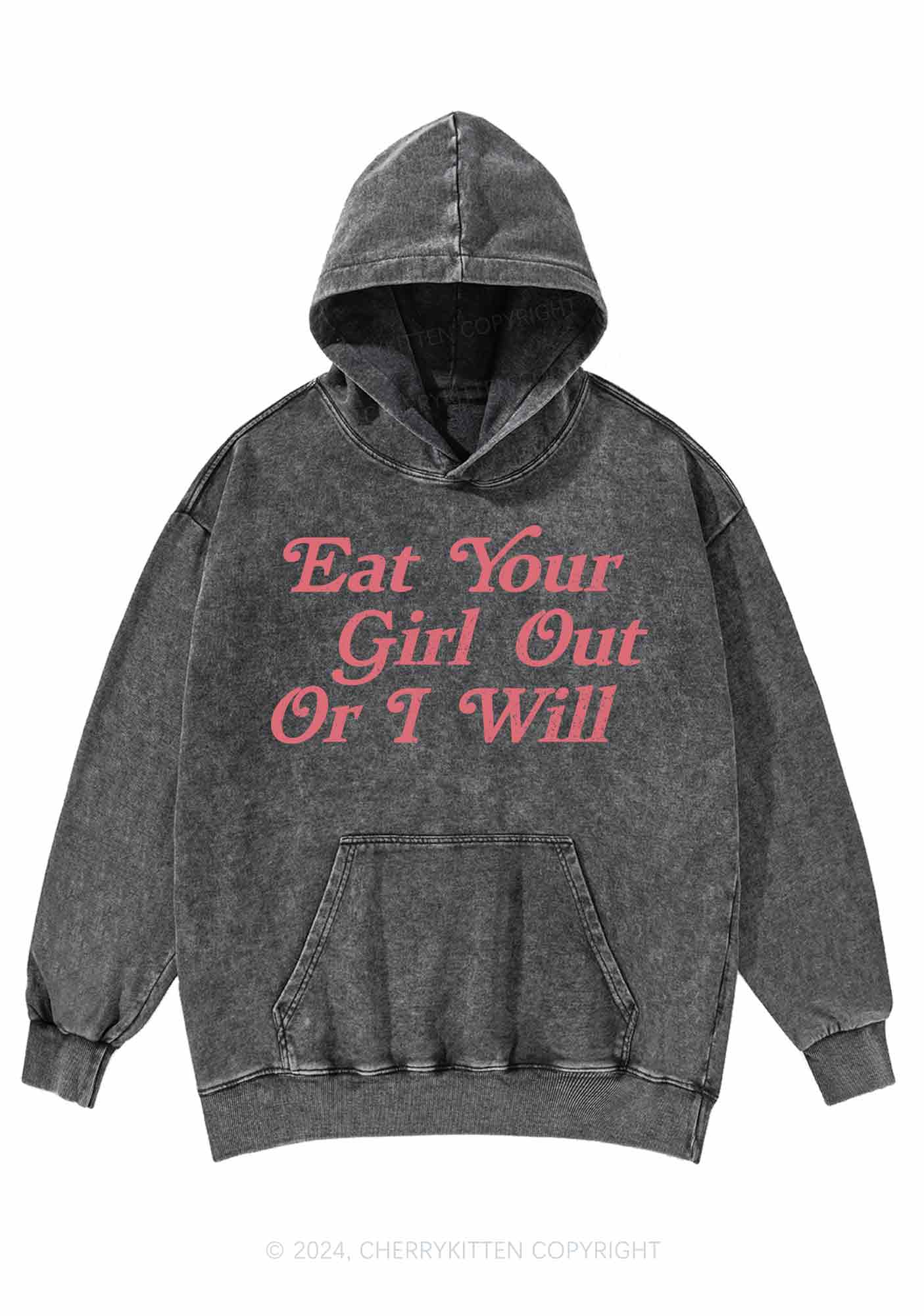Eat Your Girl Out Y2K Washed Hoodie Cherrykitten - Image 3