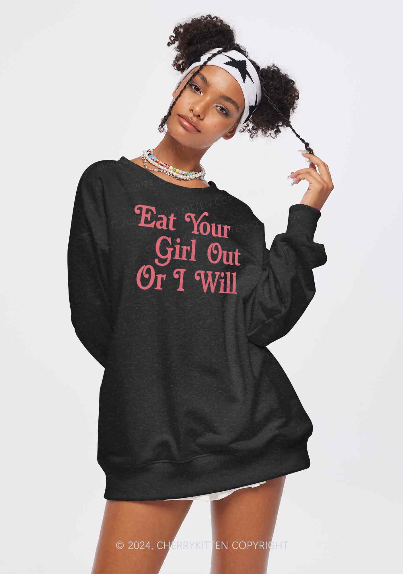Eat Your Girl Out Y2K Washed Sweatshirts Cherrykitten - Image 2