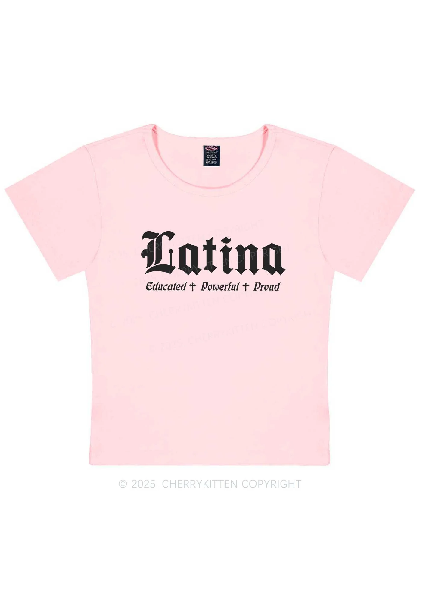 Educated Powerful Proud Latina Y2K Baby Tee Cherrykitten - Image 12