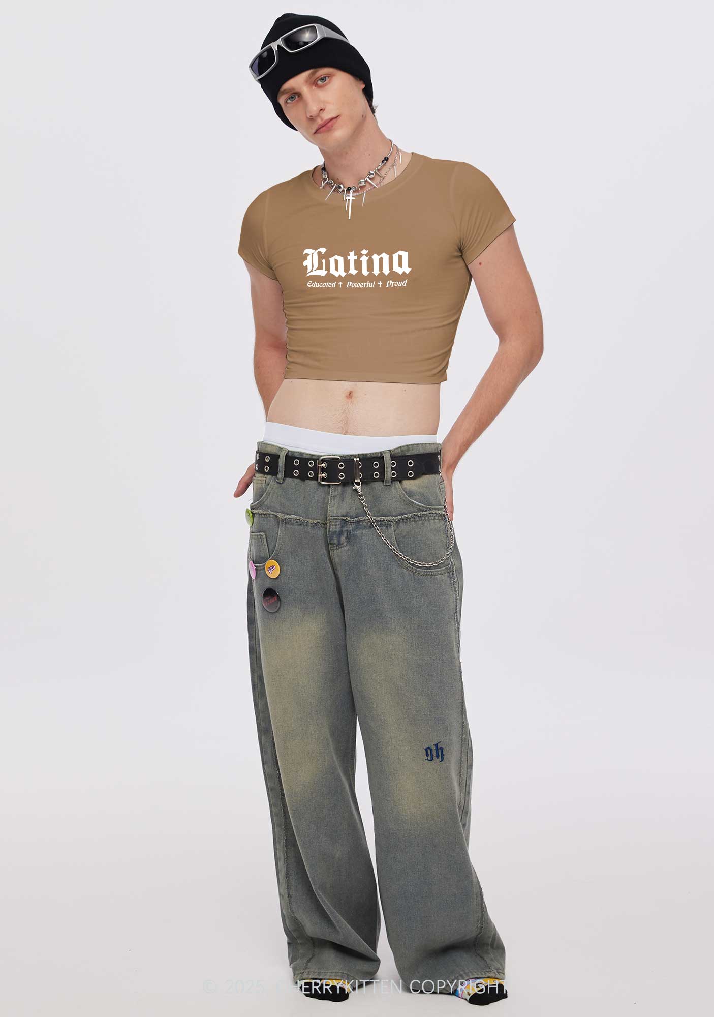 Educated Powerful Proud Latina Y2K Baby Tee Cherrykitten - Image 3