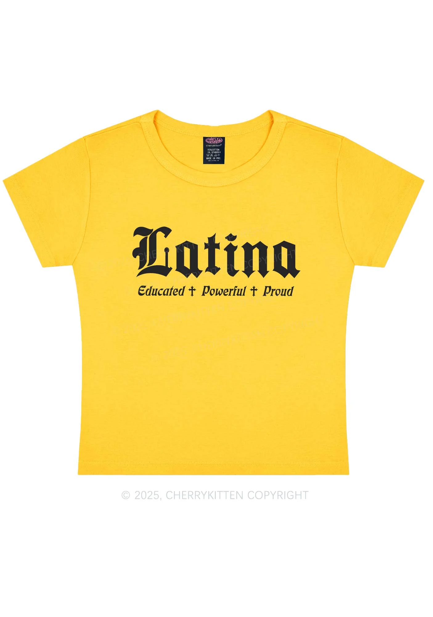 Educated Powerful Proud Latina Y2K Baby Tee Cherrykitten - Image 4