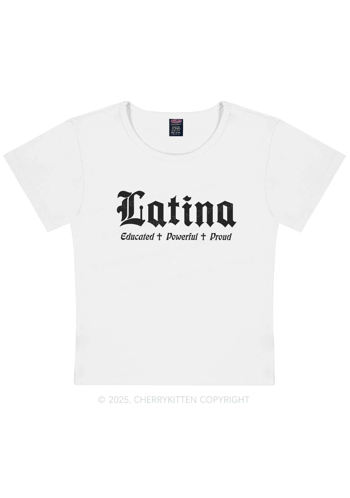 Educated Powerful Proud Latina Y2K Baby Tee Cherrykitten - Image 6