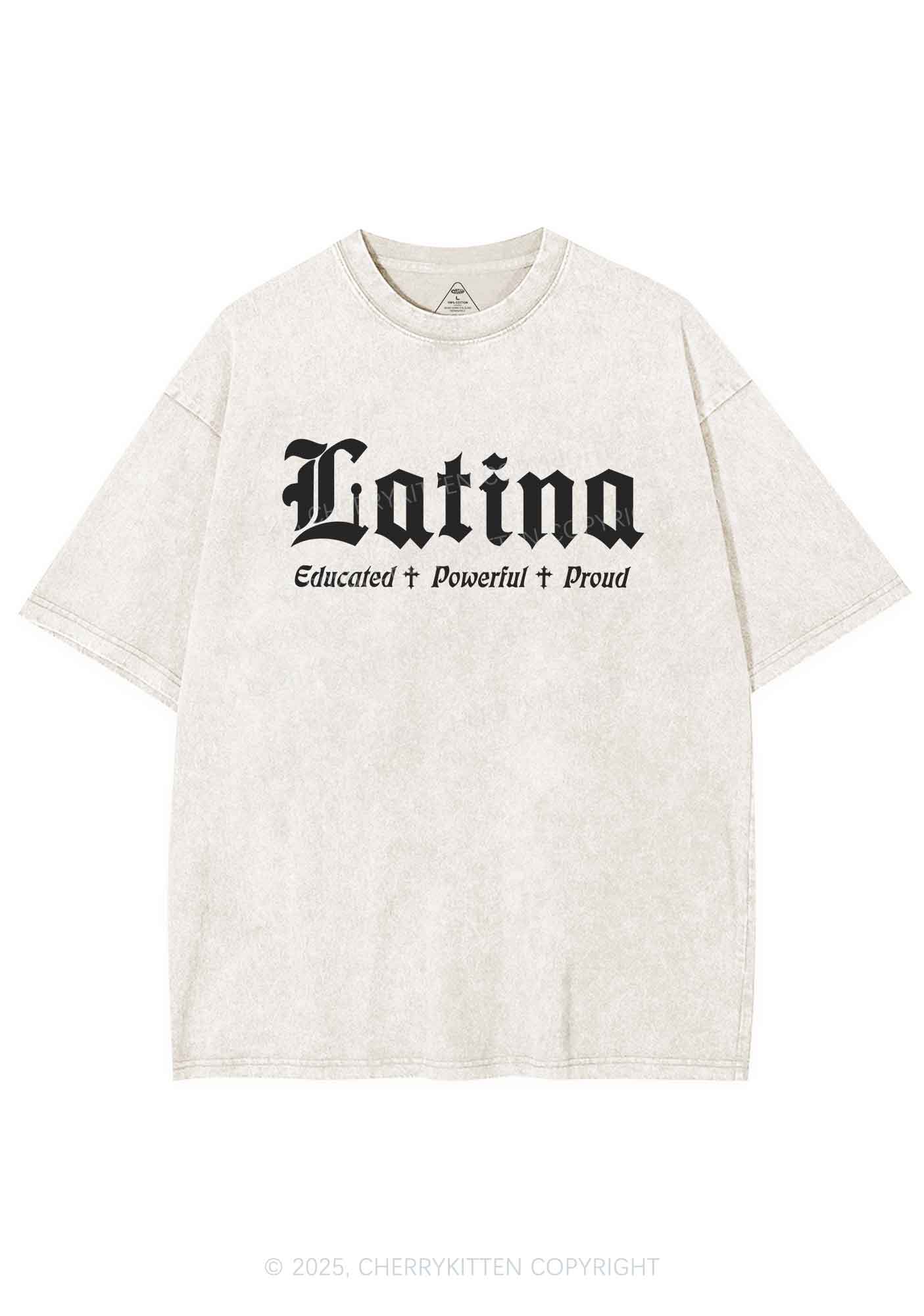 Educated Powerful Proud Latina Y2K Washed Tee Cherrykitten - Image 5