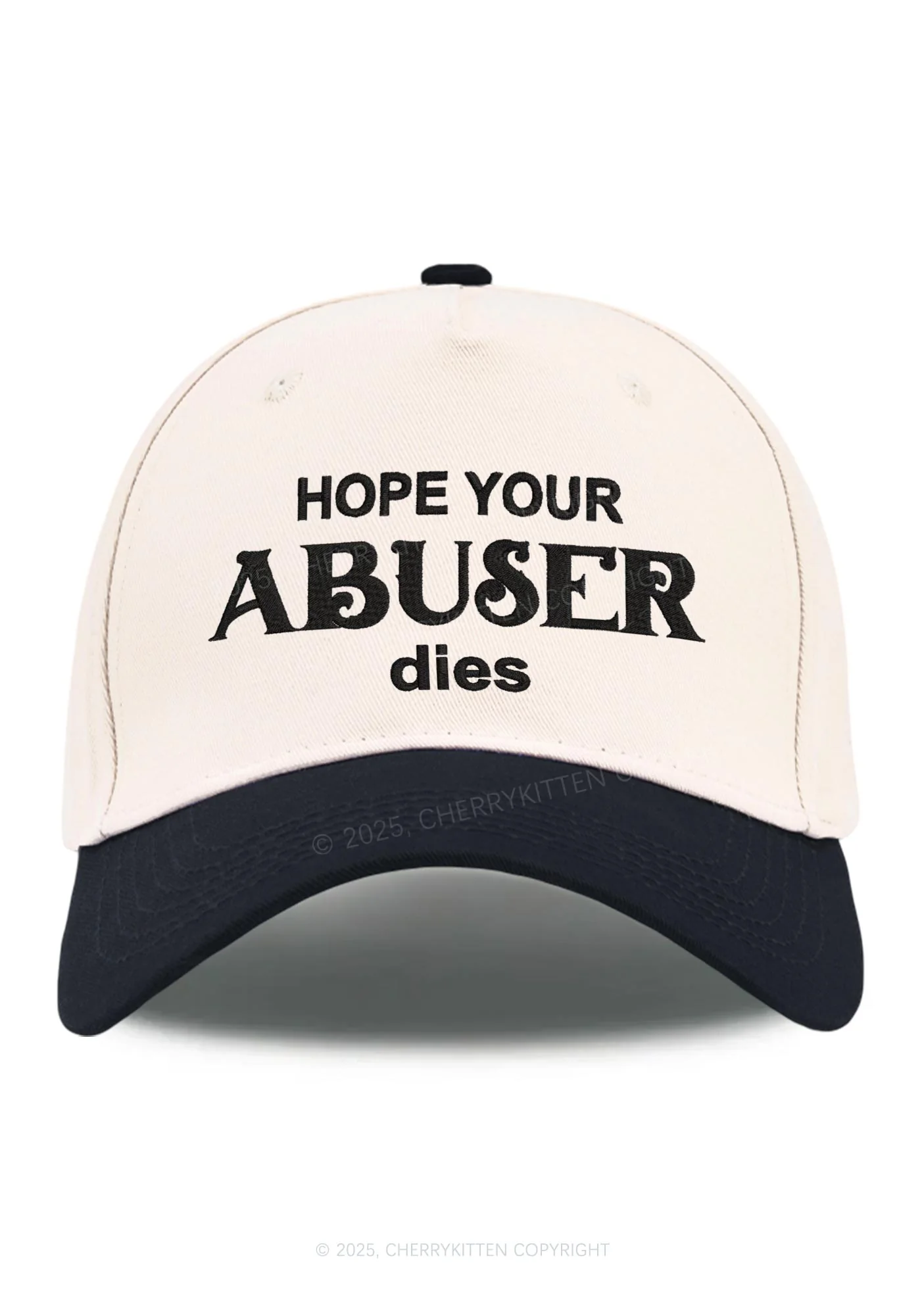 Embroidered Abuser Dies Y2K Color Block Baseball Cap Cherrykitten - Image 5