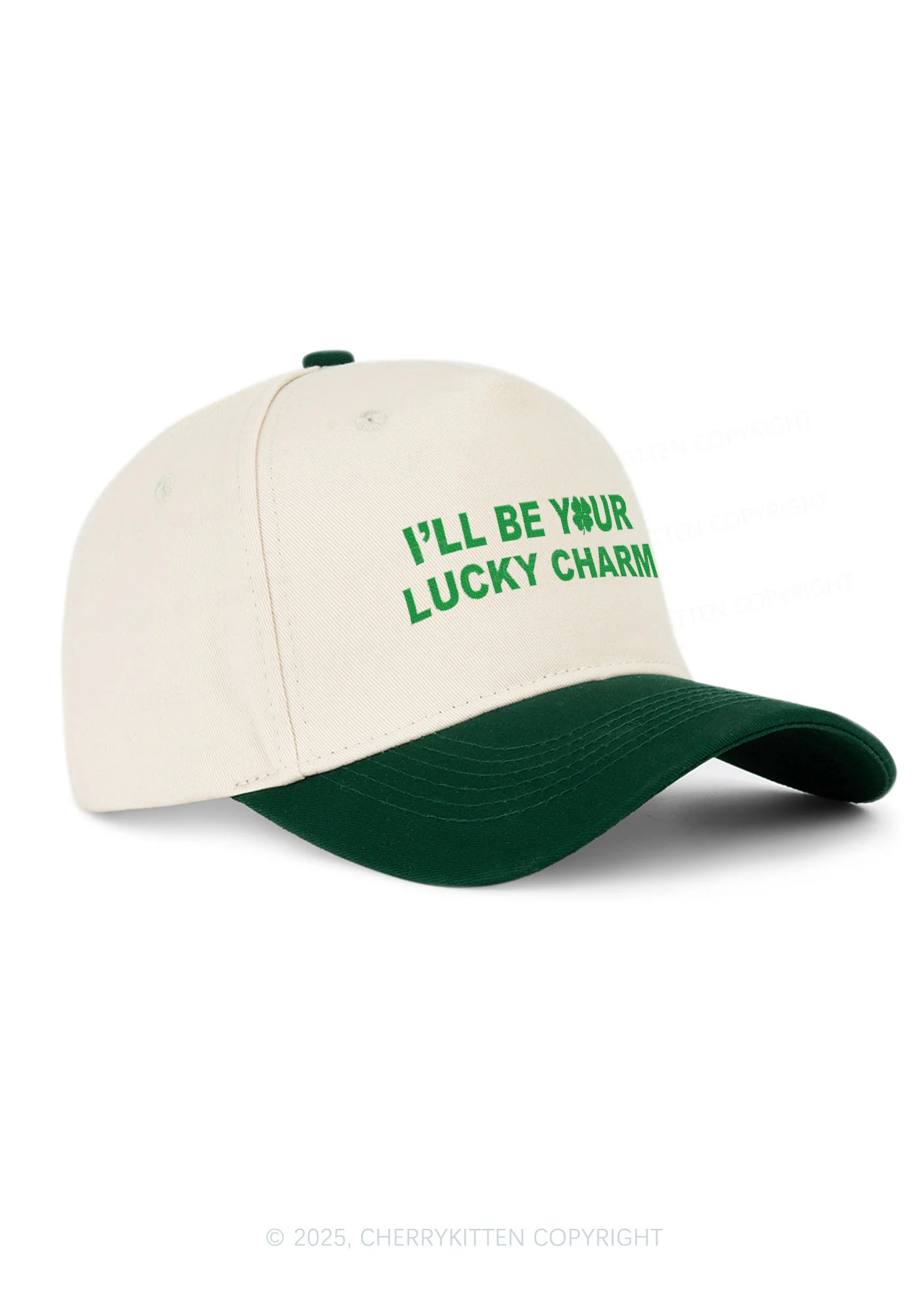 Embroidered Be Your Lucky Charm St Patricks Y2K Color Block Baseball Cap Cherrykitten - Image 2