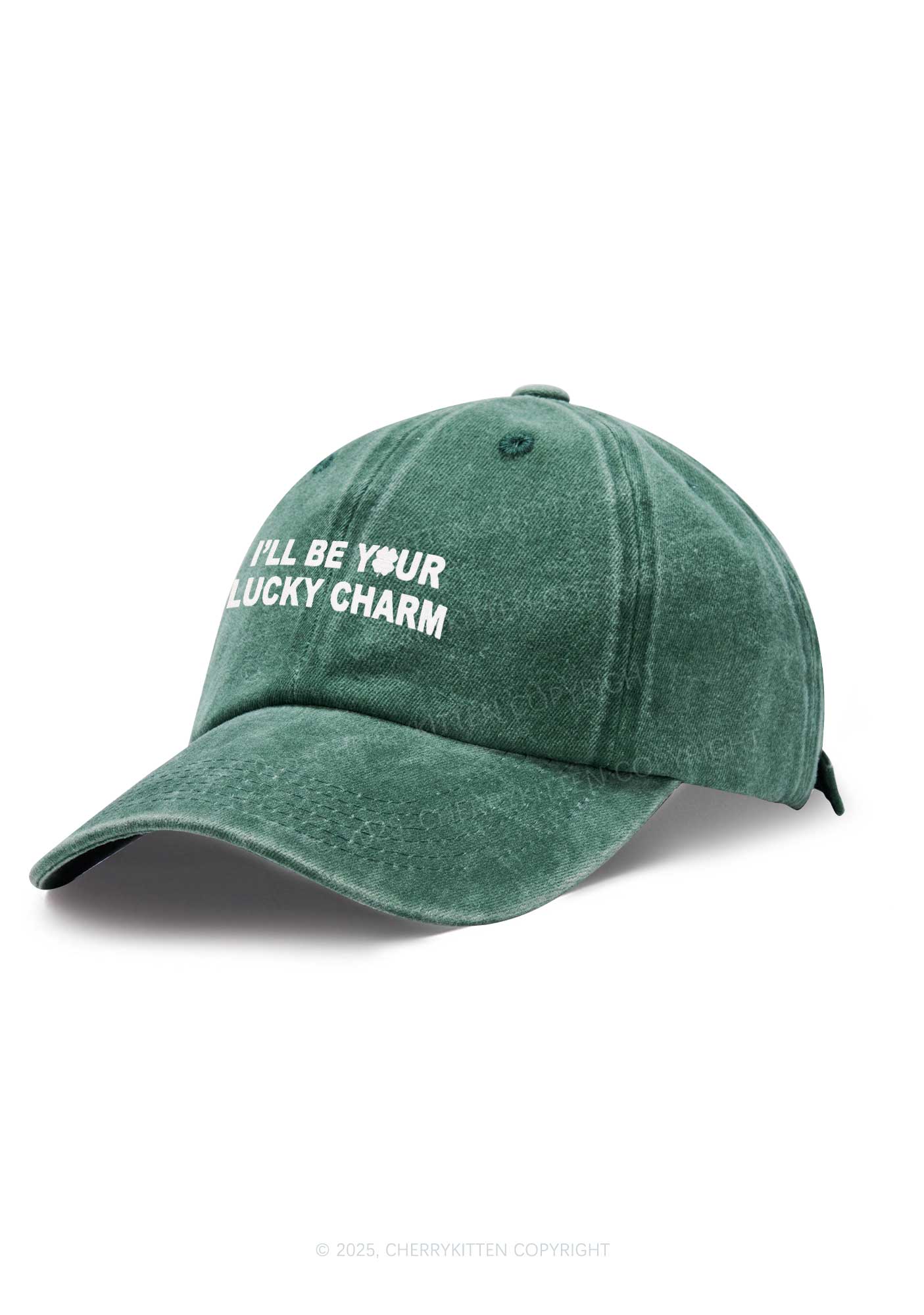 Embroidered Be Your Lucky Charm St Patricks Y2K Washed Baseball Cap Cherrykitten - Image 2