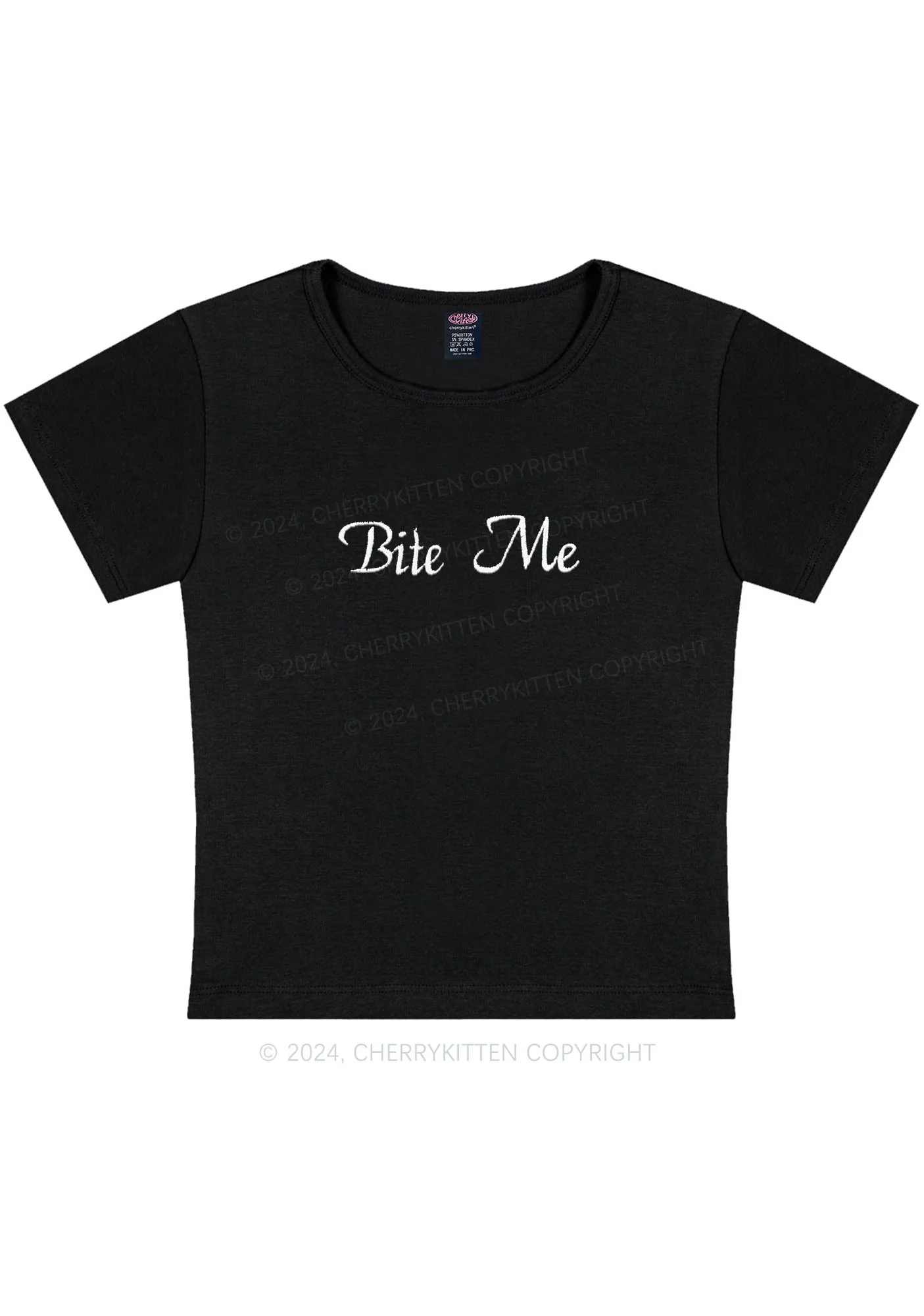 Embroidered Bite Me Y2K Baby Tee Cherrykitten - Image 6