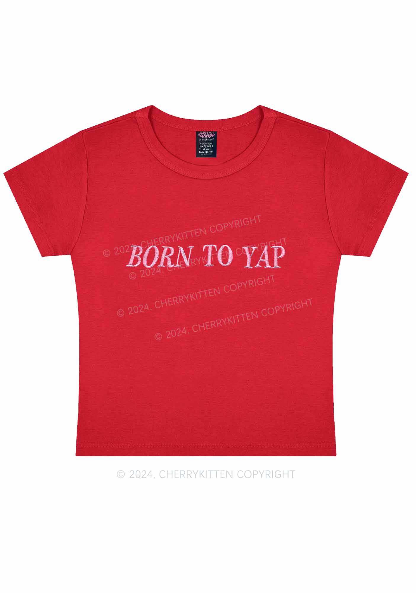 Embroidered Born To Yap Y2K Baby Tee Cherrykitten - Image 4