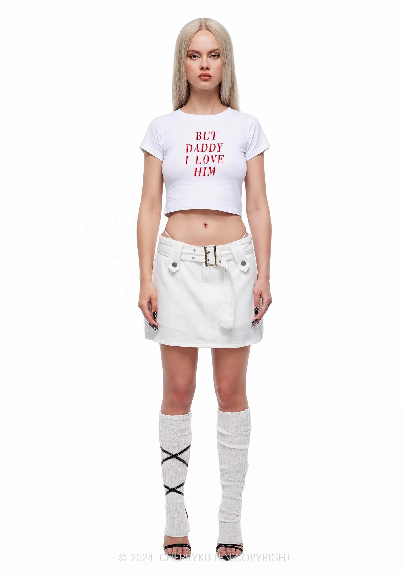 Embroidered Daddy I Love Him Y2K Baby Tee Cherrykitten - Image 2