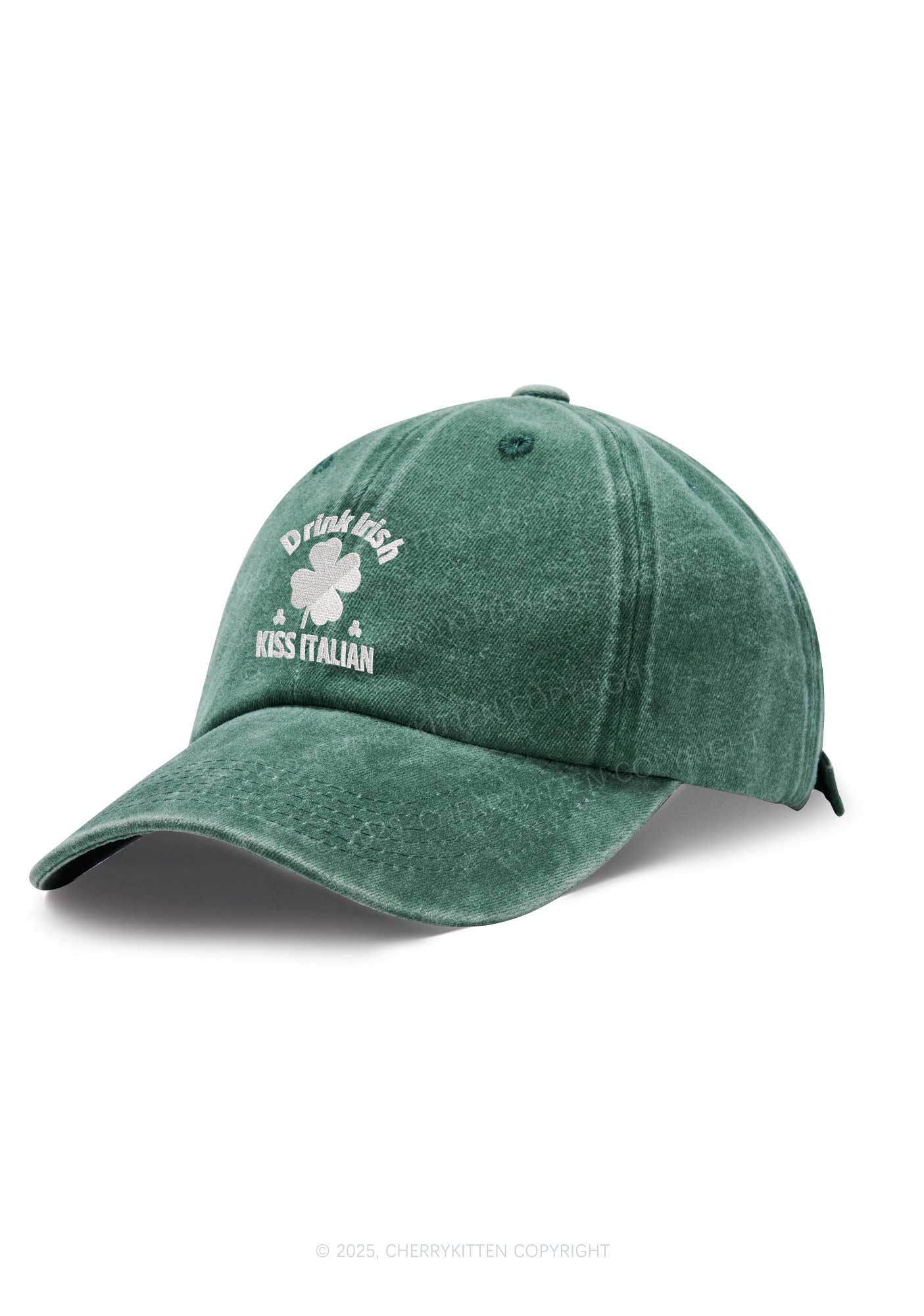 Embroidered Drink Irish Kiss Italian St Patricks Y2K Washed Baseball Cap Cherrykitten - Image 2
