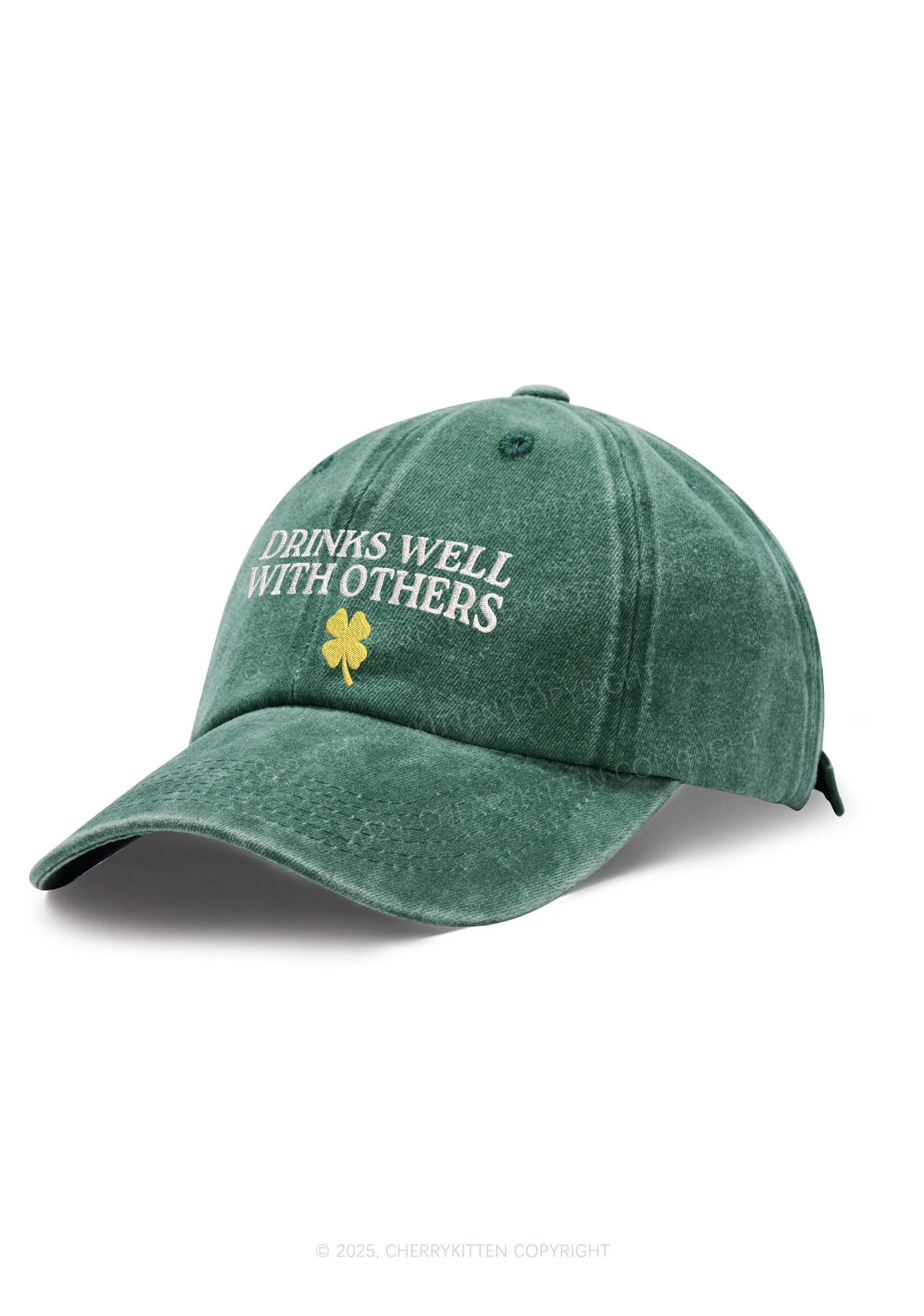 Embroidered Drinks Well St Patricks Y2K Washed Baseball Cap Cherrykitten - Image 2