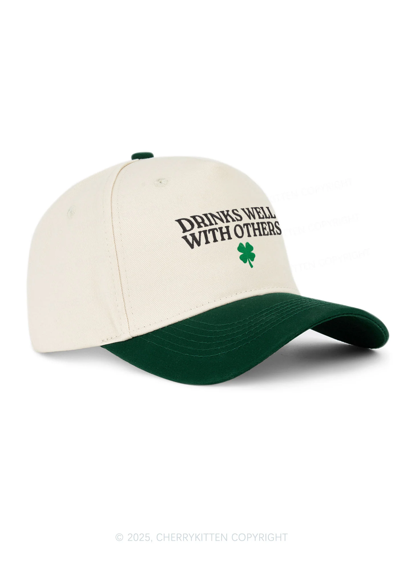 Embroidered Drinks Well With Others St Patricks Y2K Color Block Baseball Cap Cherrykitten - Image 2