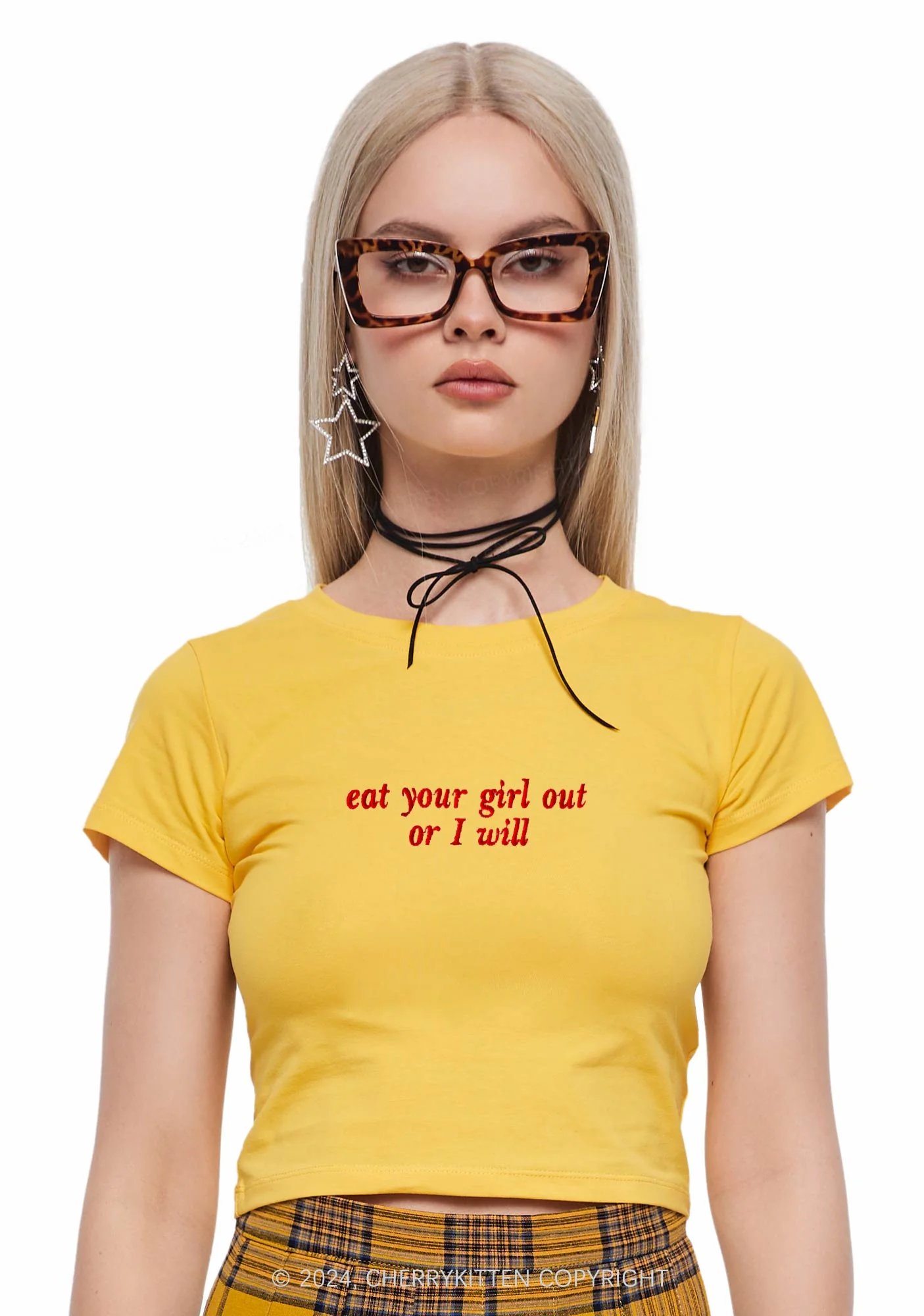 Embroidered Eat Your Girl Out Y2K Baby Tee Cherrykitten - Image 3