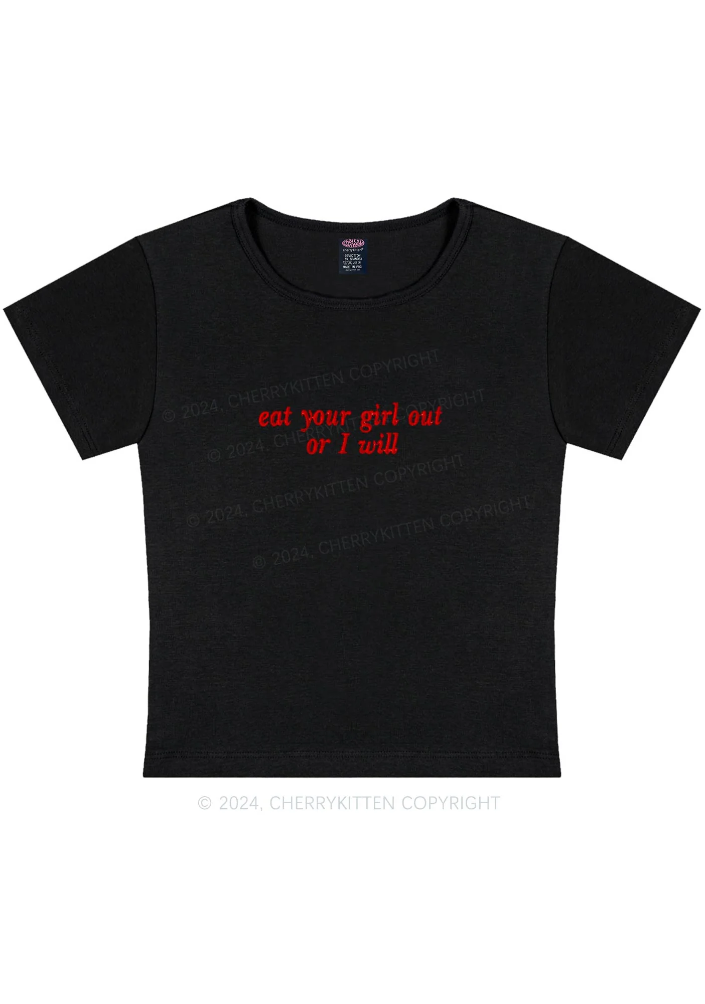 Embroidered Eat Your Girl Out Y2K Baby Tee Cherrykitten - Image 5