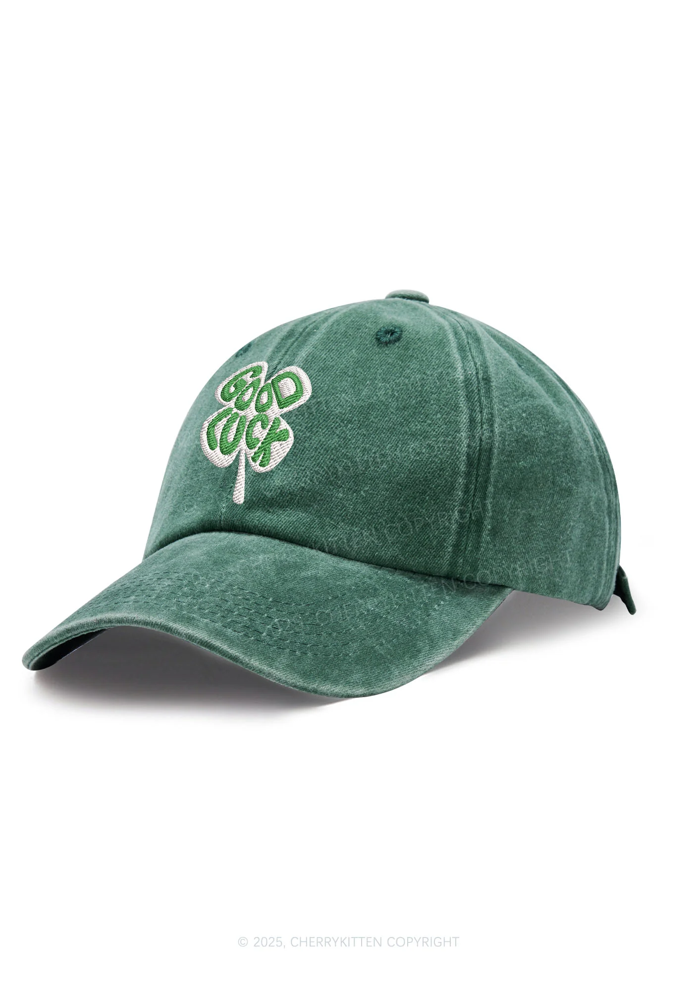 Embroidered Good Luck St Patricks Y2K Washed Baseball Cap Cherrykitten - Image 2