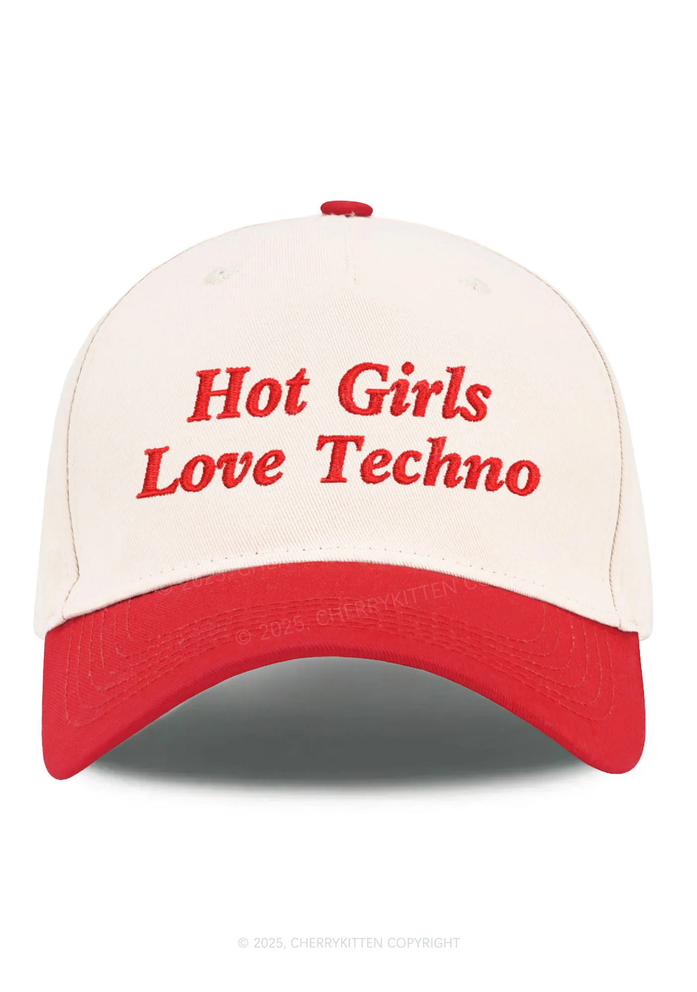 Embroidered Hot Girls Love Techno Y2K Color Block Baseball Cap Cherrykitten - Image 5
