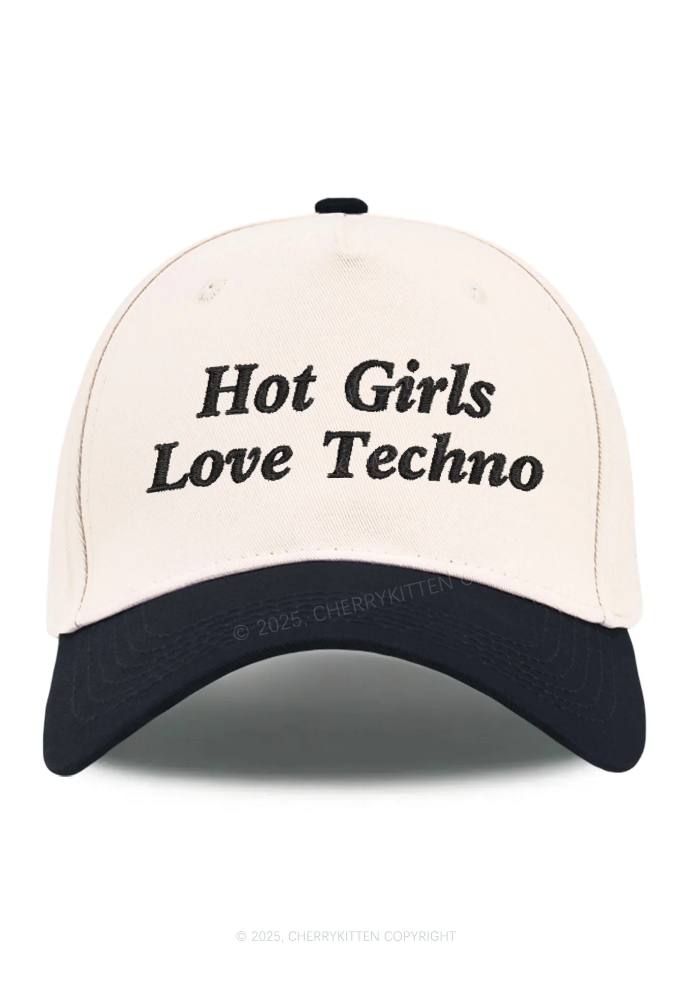 Embroidered Hot Girls Love Techno Y2K Color Block Baseball Cap Cherrykitten - Image 6