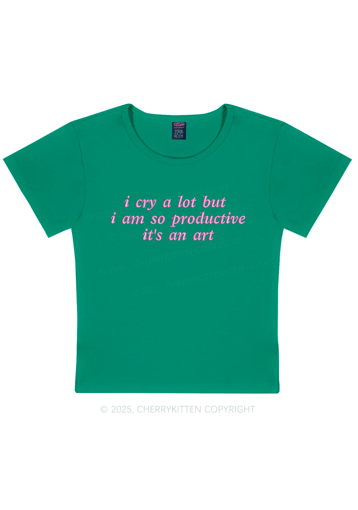 Embroidered I Cry A Lot Y2K Baby Tee Cherrykitten - Image 11