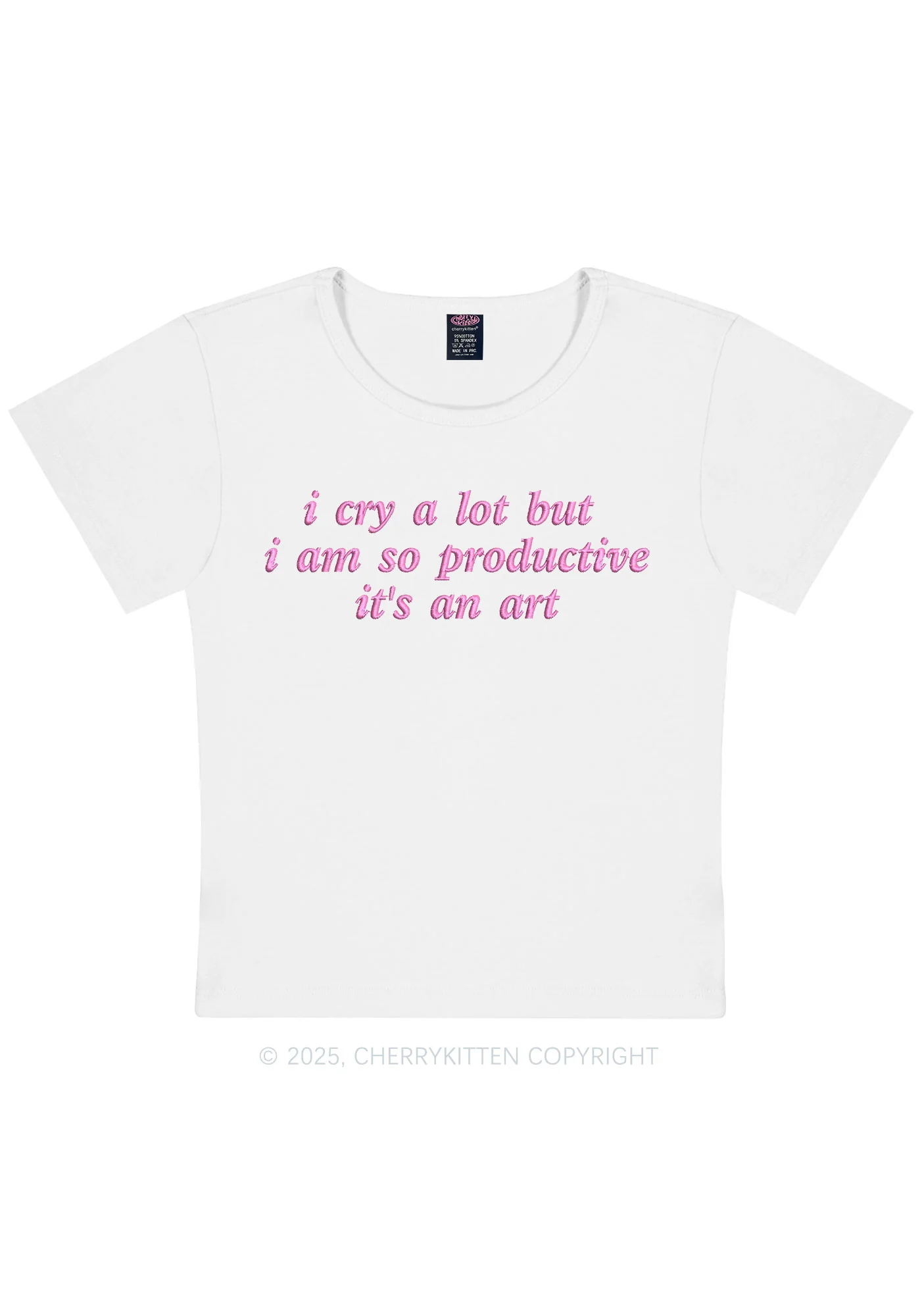 Embroidered I Cry A Lot Y2K Baby Tee Cherrykitten - Image 3