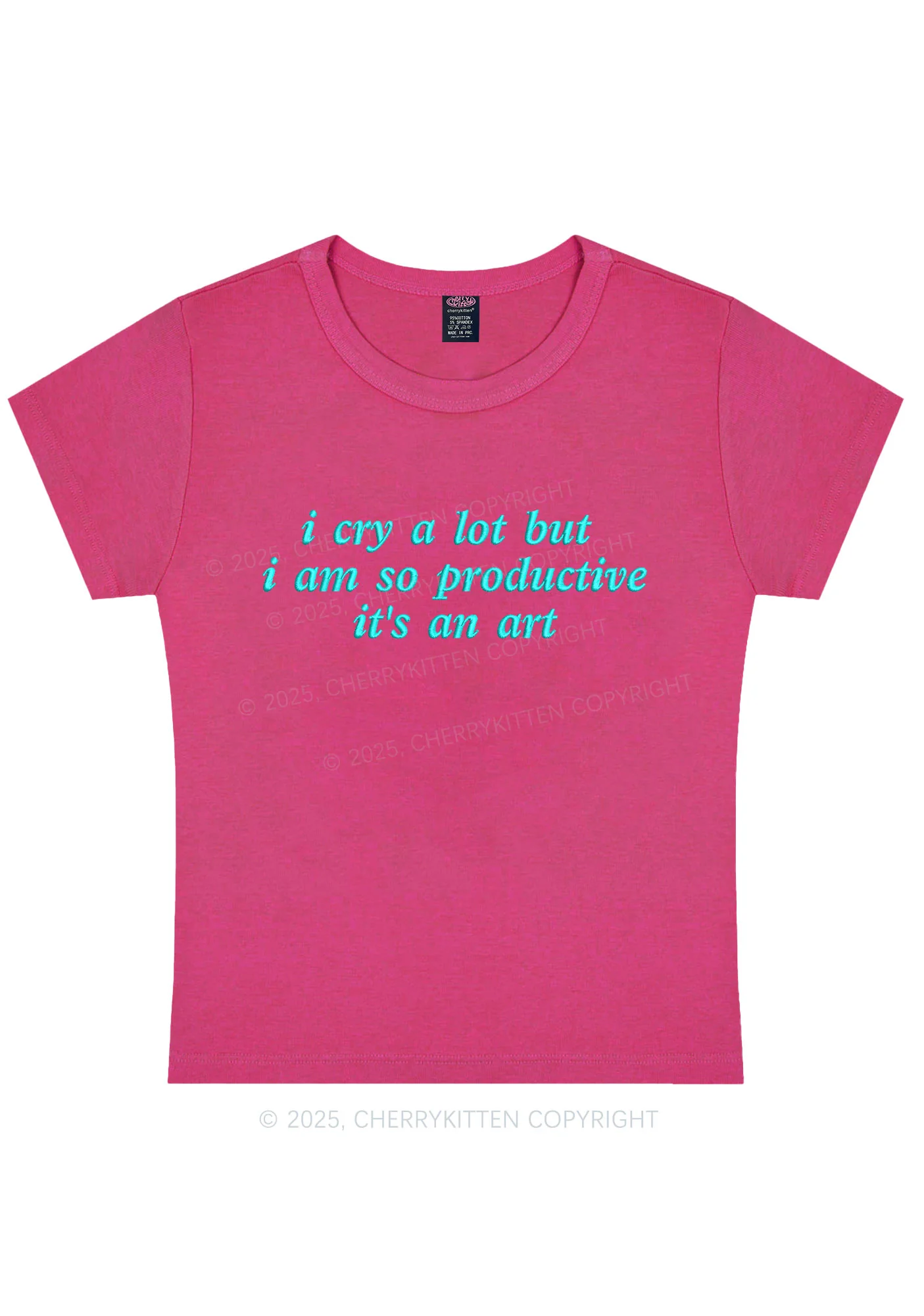 Embroidered I Cry A Lot Y2K Baby Tee Cherrykitten - Image 4