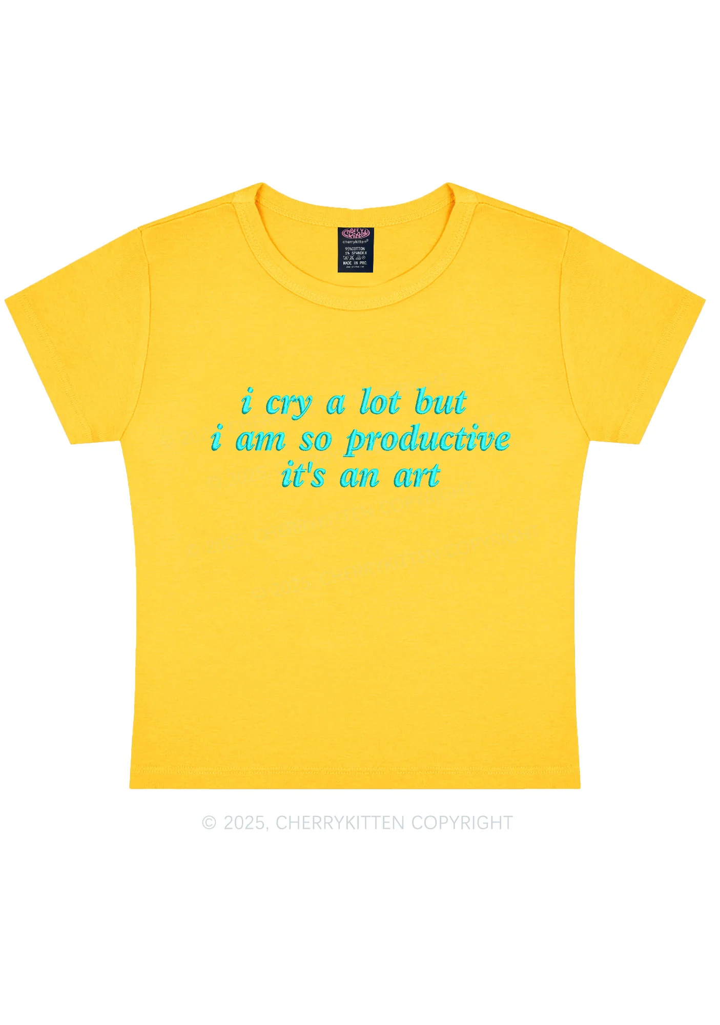 Embroidered I Cry A Lot Y2K Baby Tee Cherrykitten - Image 5