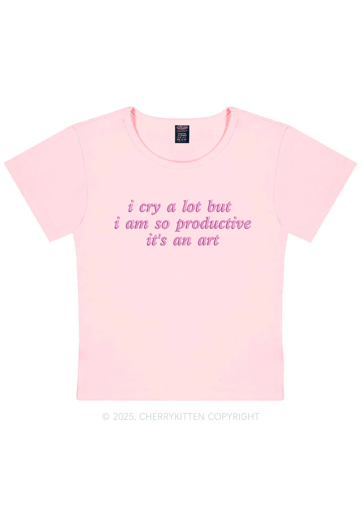 Embroidered I Cry A Lot Y2K Baby Tee Cherrykitten - Image 9