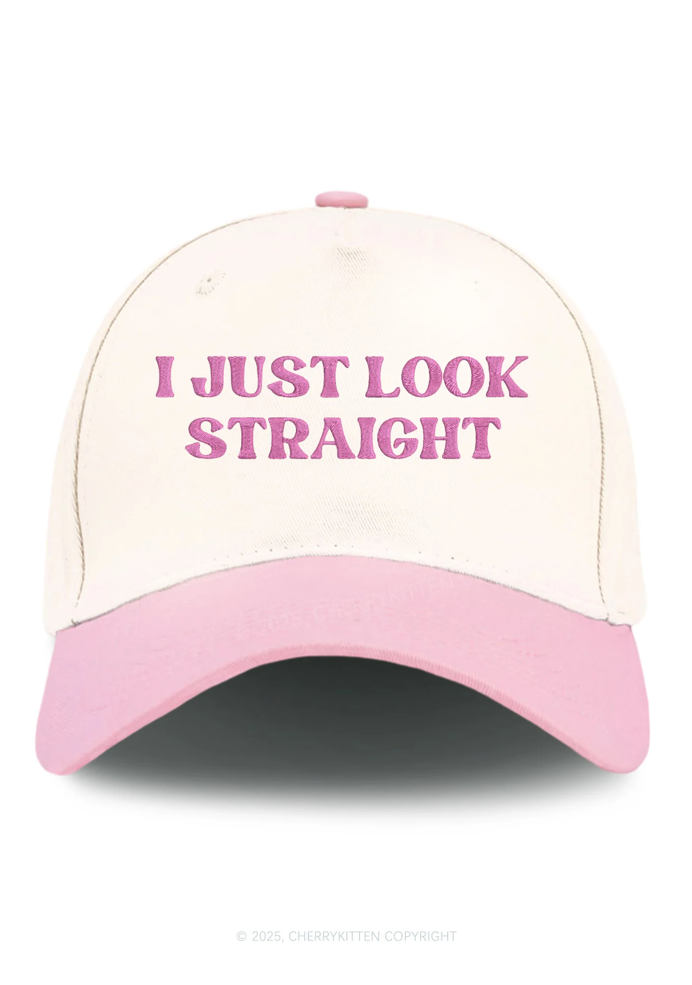 Embroidered I Just Look Straight Pride Y2K Color Block Baseball Cap Cherrykitten - Image 4