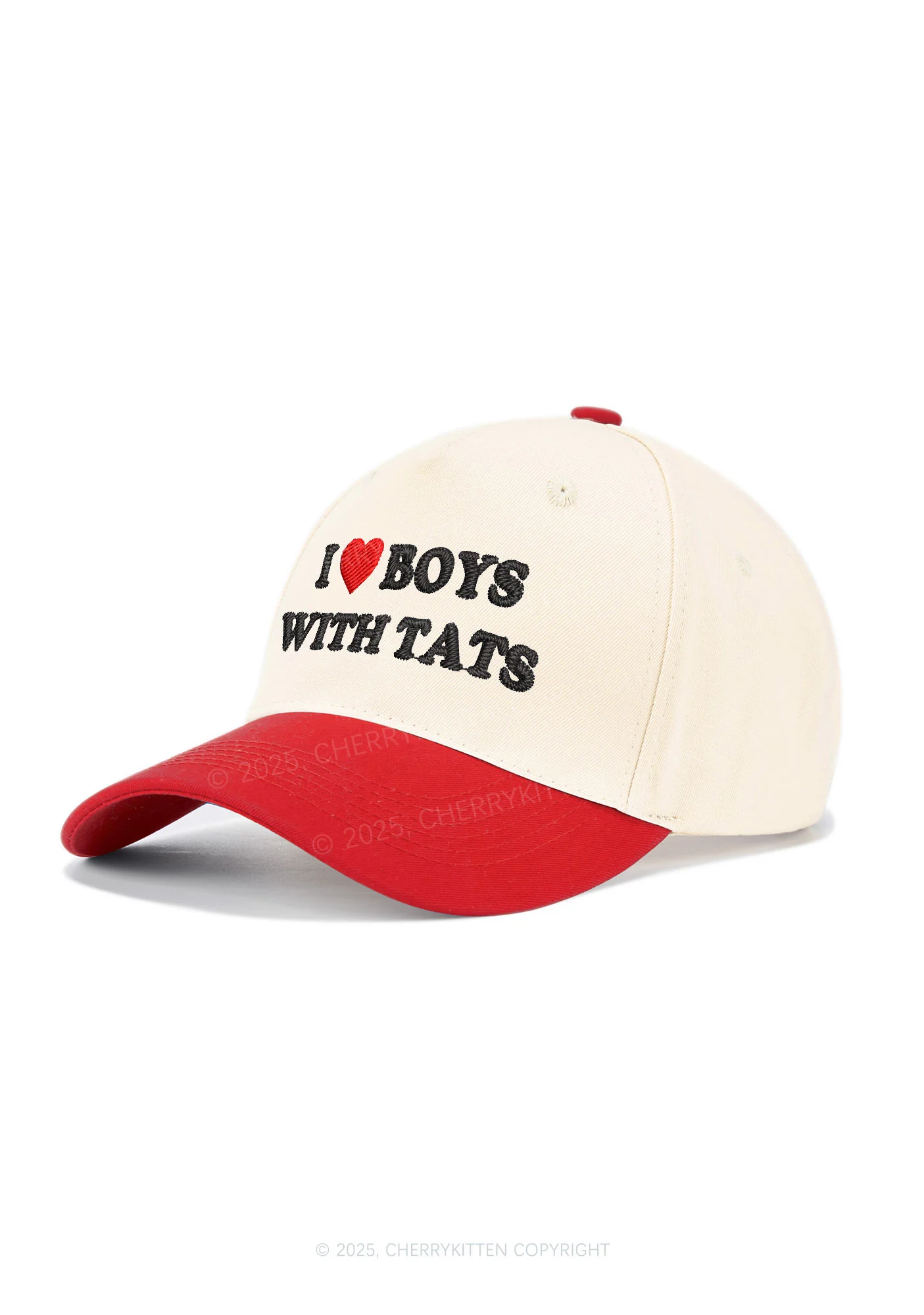 Embroidered I Love Boys With Tats Y2K Color Block Baseball Cap Cherrykitten - Image 2