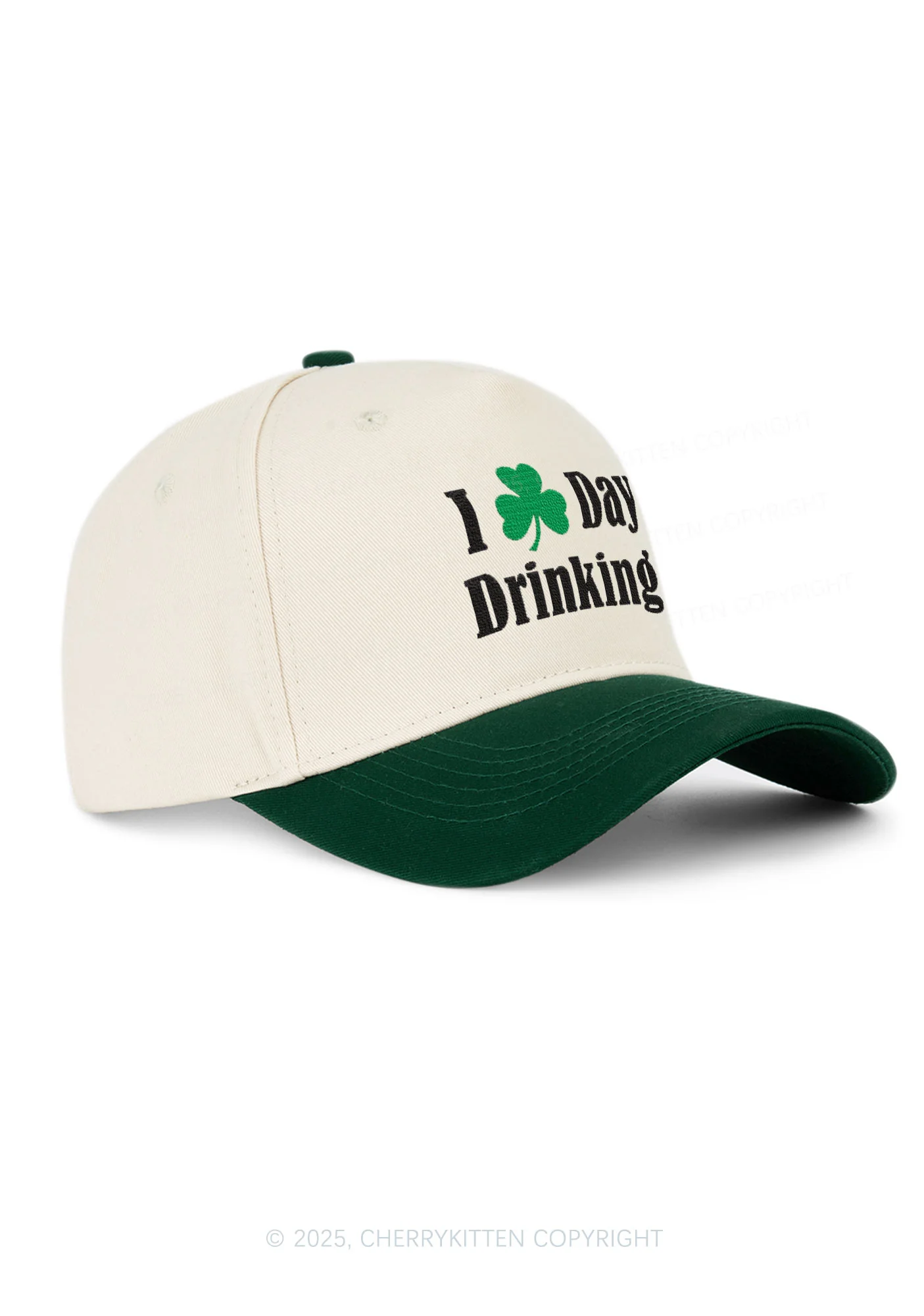 Embroidered I Love Day Drinking St Patricks Y2K Color Block Baseball Cap Cherrykitten - Image 2