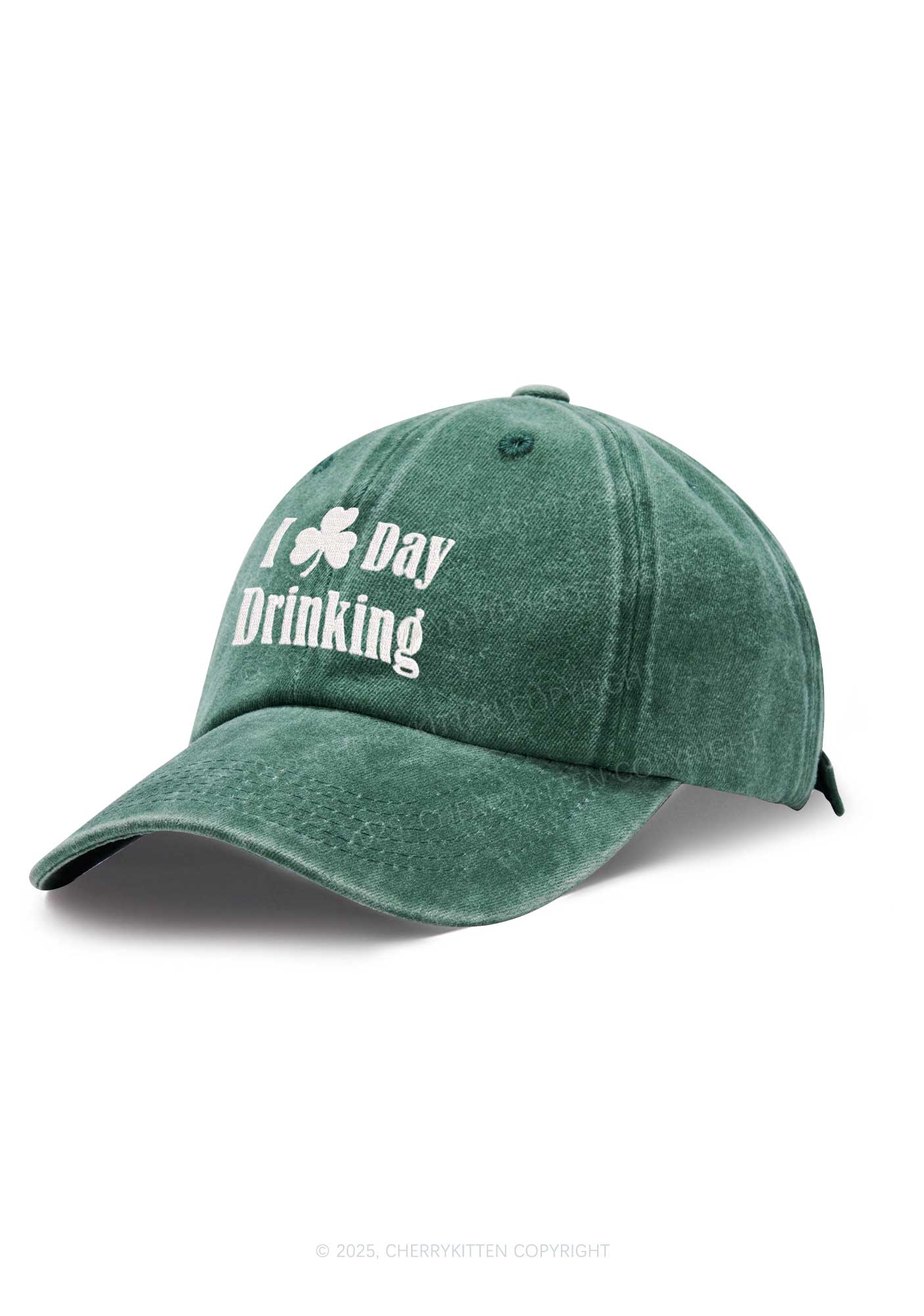 Embroidered I Love Day Drinking St Patricks Y2K Washed Baseball Cap Cherrykitten - Image 2