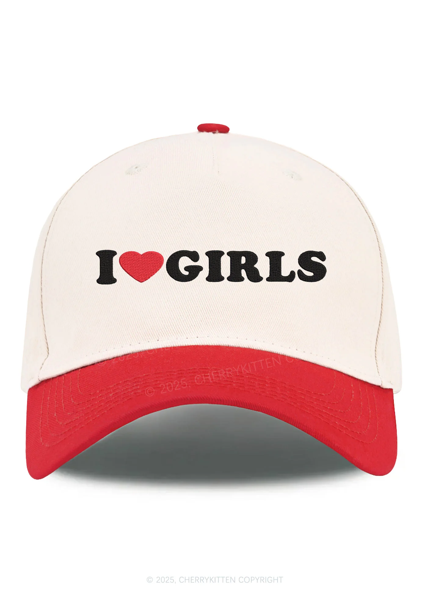 Embroidered I Love Girls Pride Y2K Color Block Baseball Cap Cherrykitten - Image 3