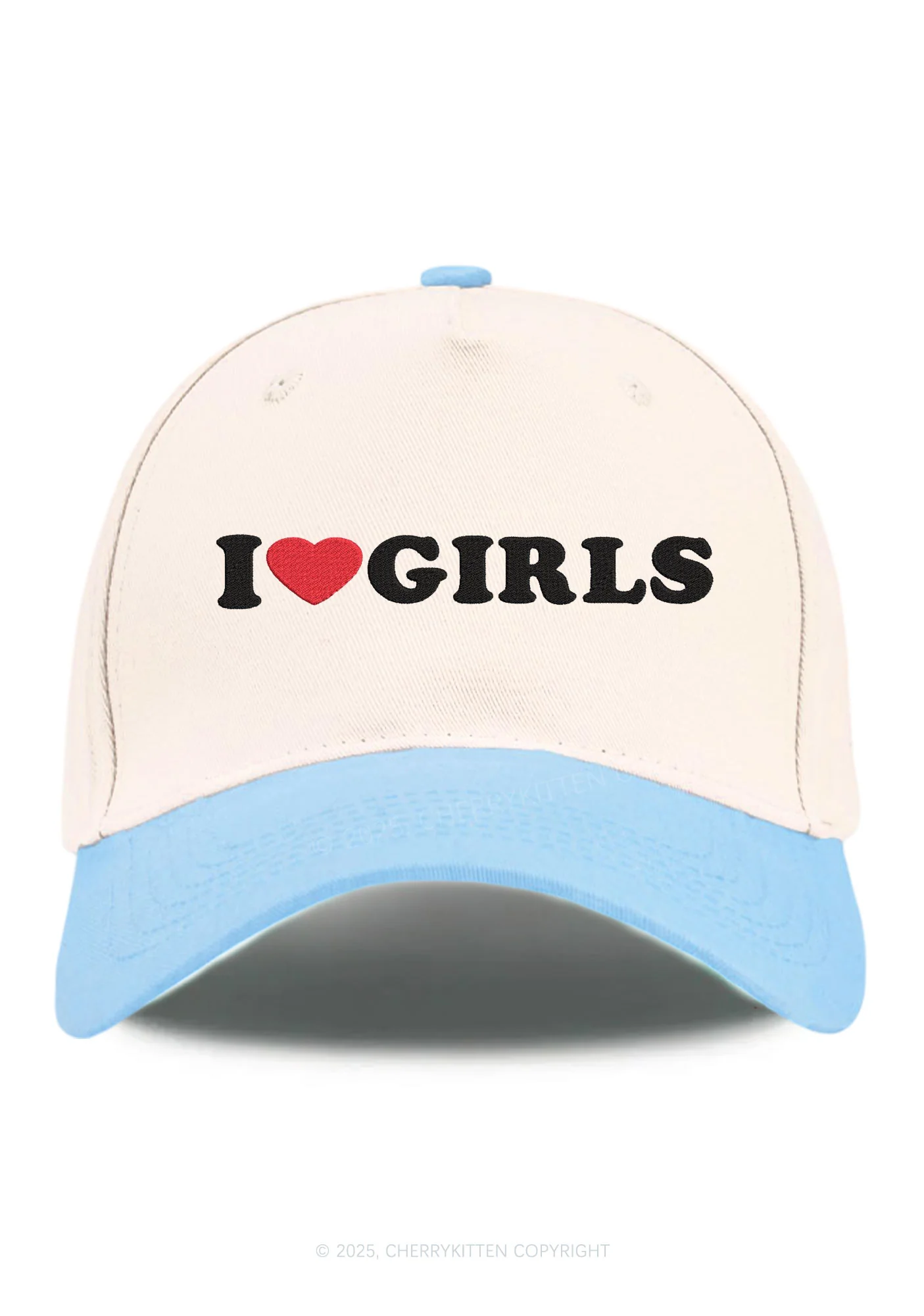 Embroidered I Love Girls Pride Y2K Color Block Baseball Cap Cherrykitten - Image 8