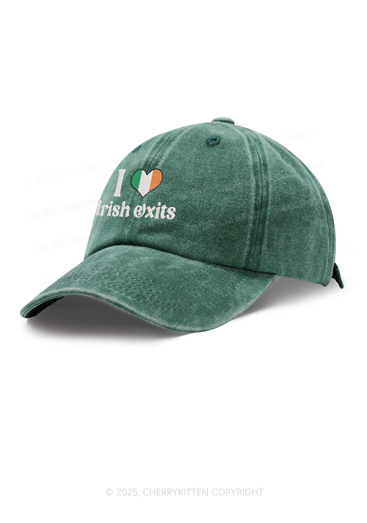 Embroidered I Love Irish Exits St Patricks Y2K Washed Baseball Cap Cherrykitten - Image 2