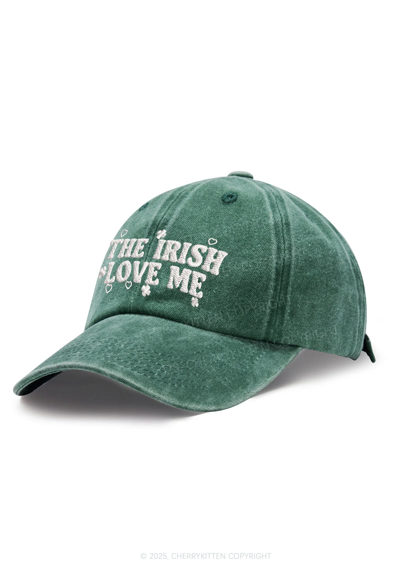 Embroidered Irish Love Me St Patricks Y2K Washed Baseball Cap Cherrykitten - Image 2