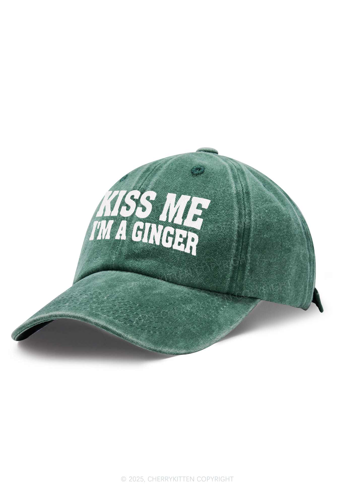 Embroidered Kiss Me Im Ginger St Patricks Y2K Washed Baseball Cap Cherrykitten - Image 2