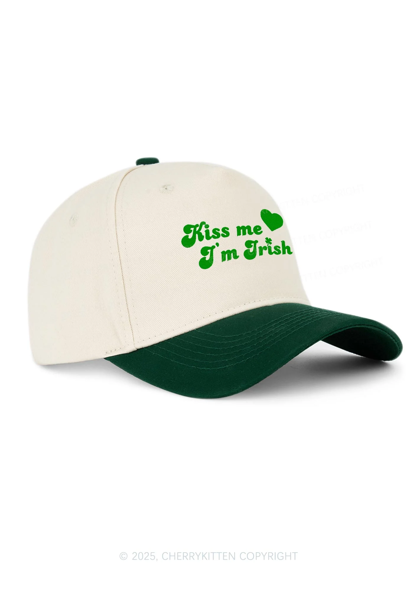 Embroidered Kiss Me Im Irish St Patricks Y2K Color Block Baseball Cap Cherrykitten - Image 2