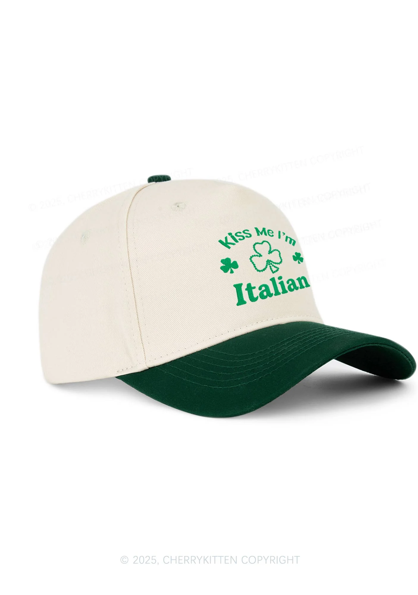 Embroidered Kiss Me Im Italian St Patricks Y2K Color Block Baseball Cap Cherrykitten - Image 2