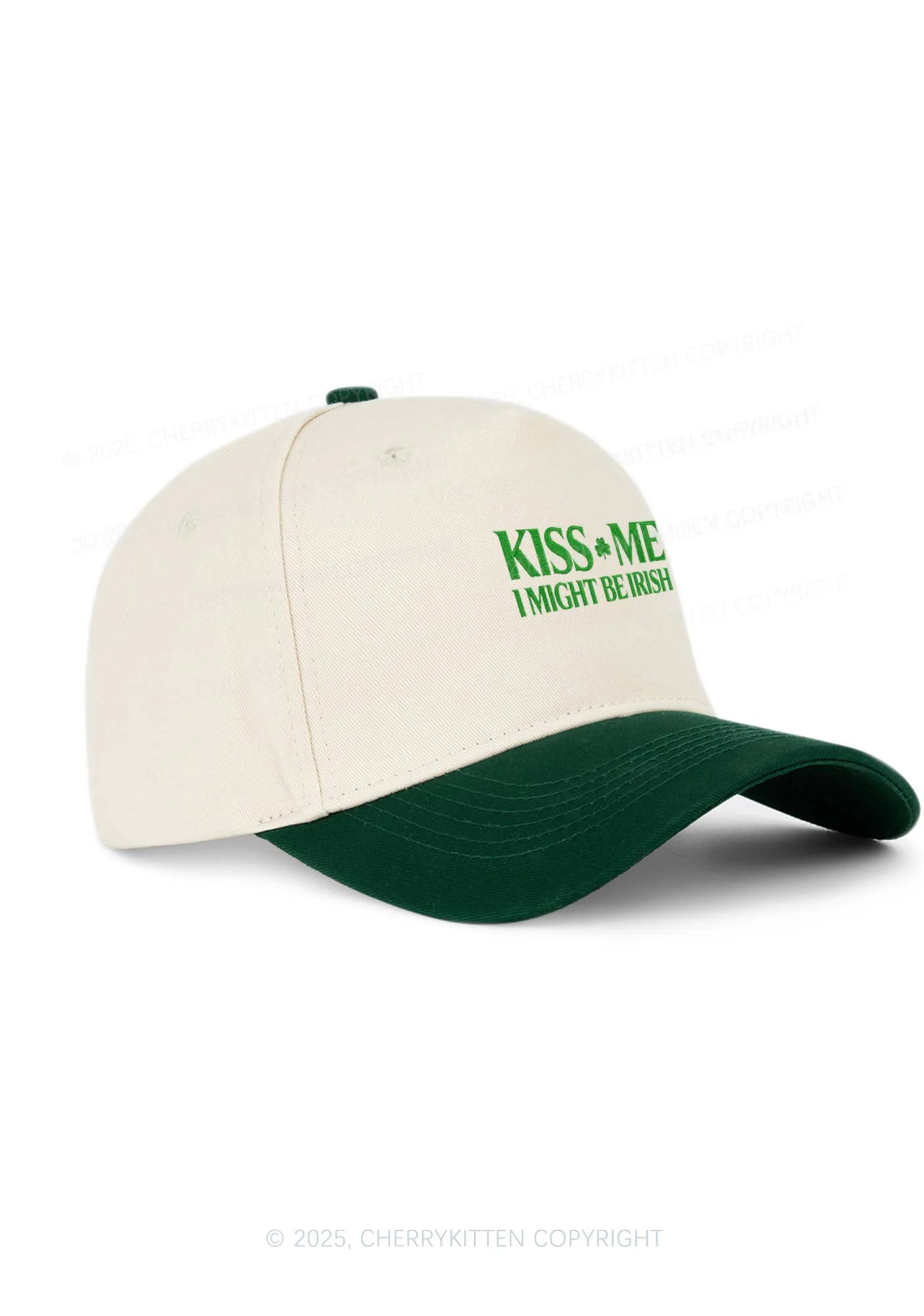 Embroidered Kiss Me St Patricks Y2K Color Block Baseball Cap Cherrykitten - Image 2
