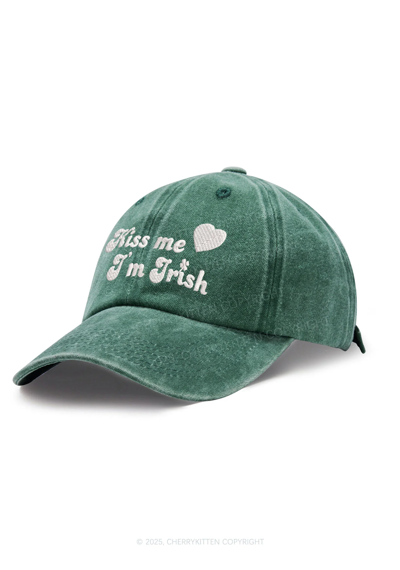 Embroidered Kiss Me St Patricks Y2K Washed Baseball Cap Cherrykitten - Image 2