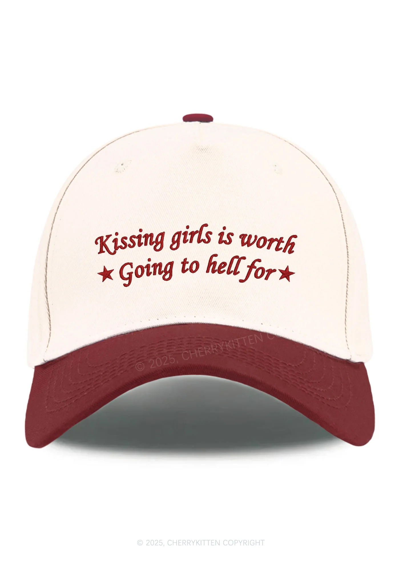 Embroidered Kissing Girls is Worth Pride Y2K Color Block Baseball Cap Cherrykitten - Image 12