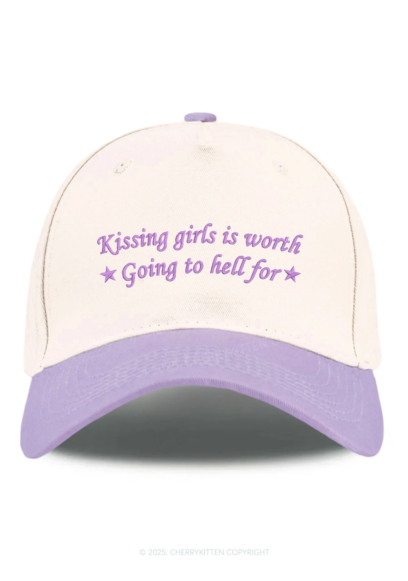 Embroidered Kissing Girls is Worth Pride Y2K Color Block Baseball Cap Cherrykitten - Image 3