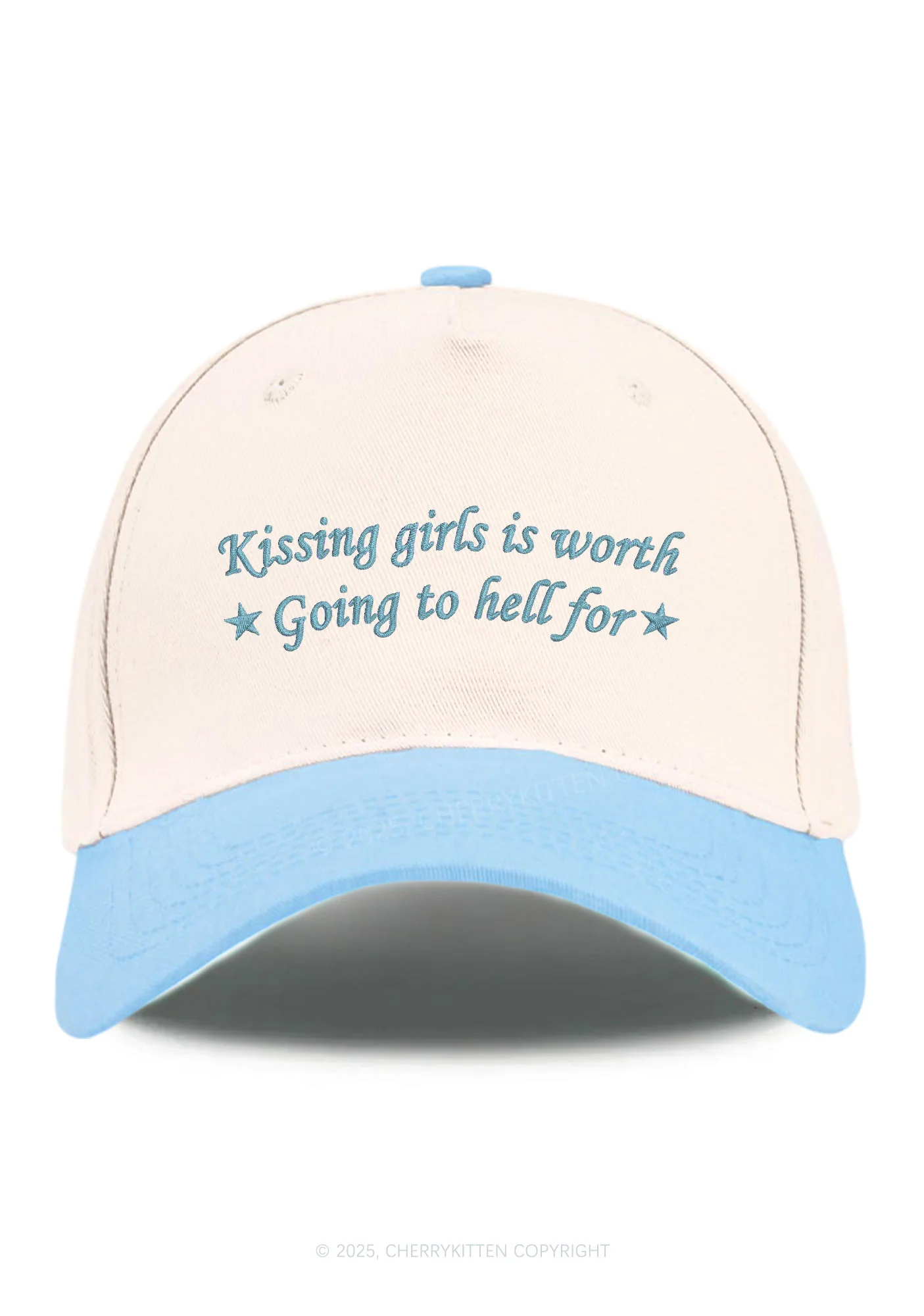 Embroidered Kissing Girls is Worth Pride Y2K Color Block Baseball Cap Cherrykitten - Image 4