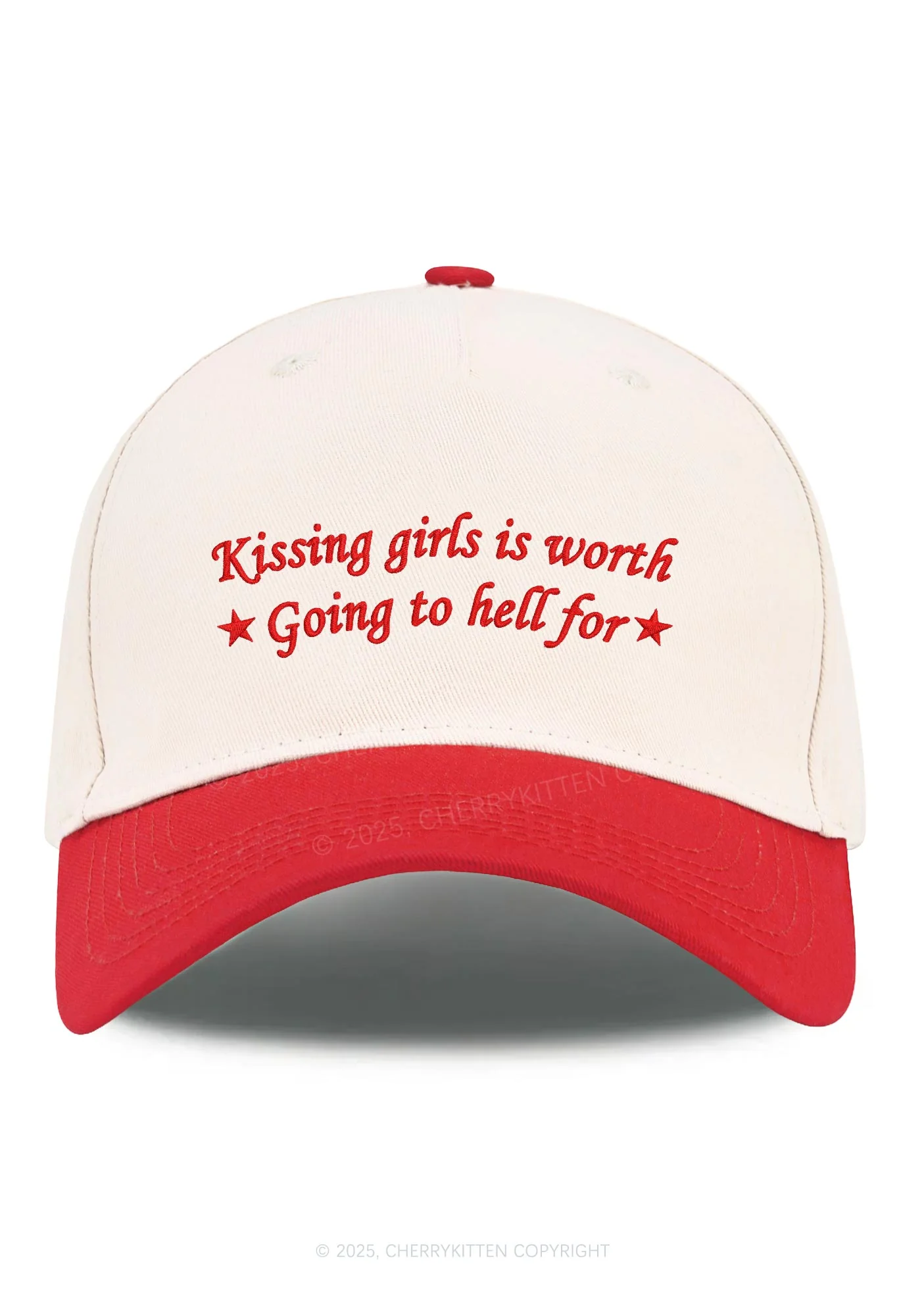 Embroidered Kissing Girls is Worth Pride Y2K Color Block Baseball Cap Cherrykitten - Image 6