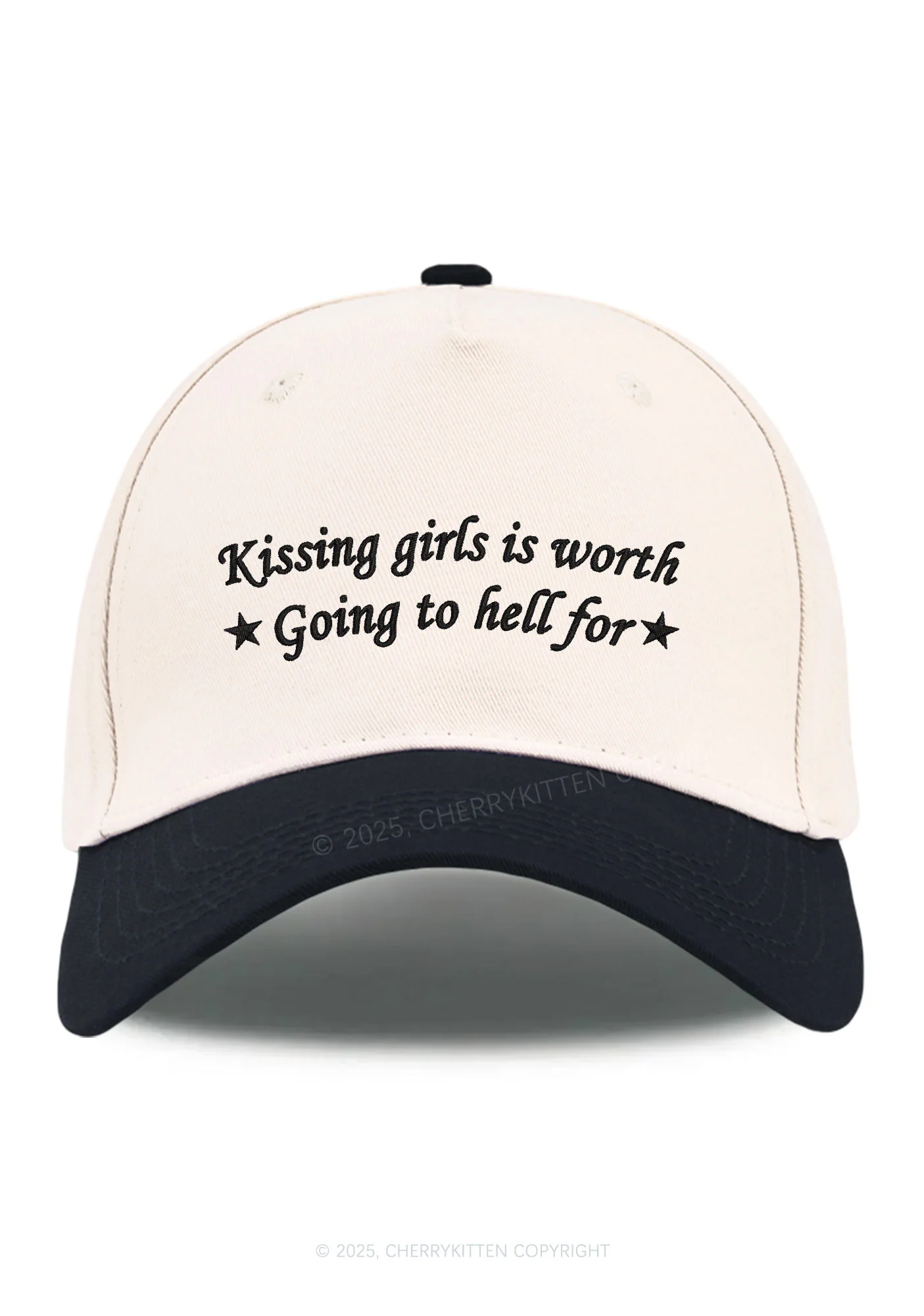 Embroidered Kissing Girls is Worth Pride Y2K Color Block Baseball Cap Cherrykitten - Image 9